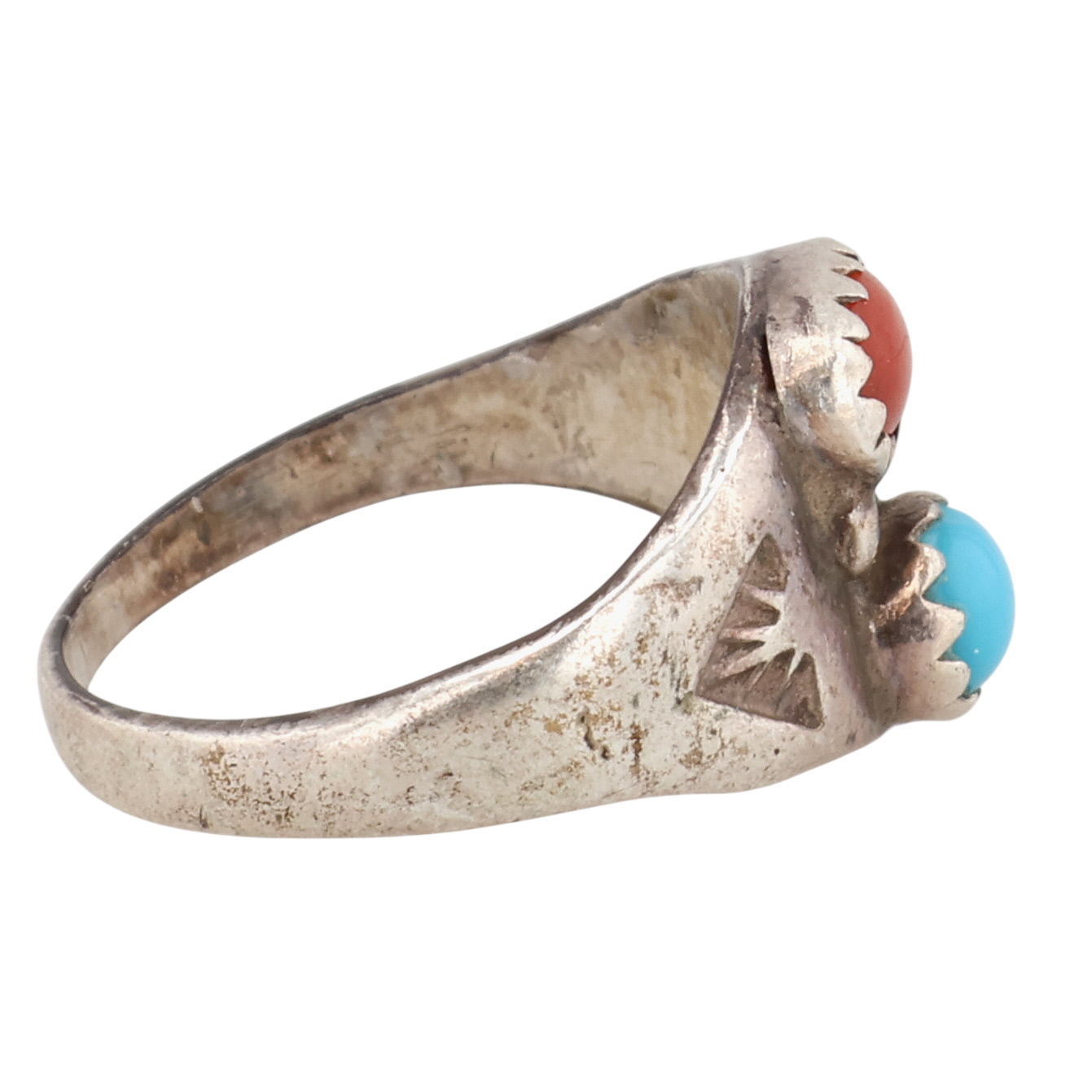 Navajo Sterling Coral Turquoise Ring Sz 4.25