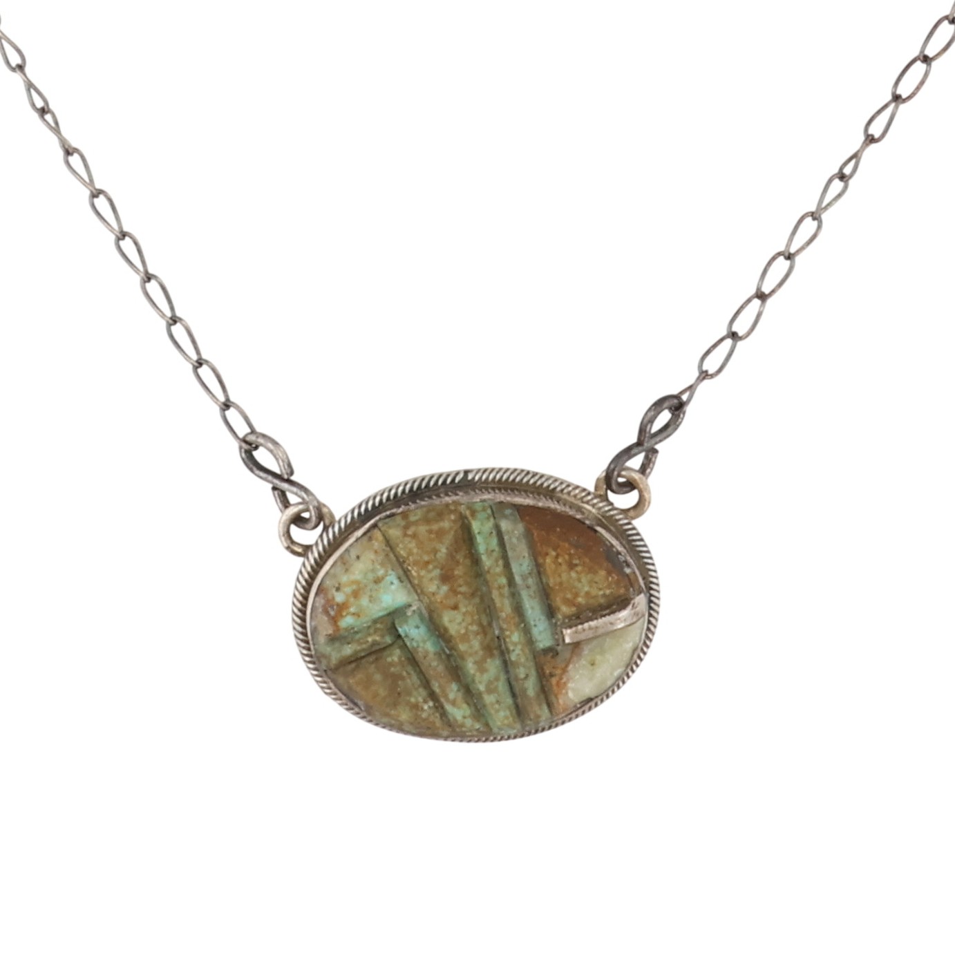 Scott Skeets Navajo Sterling Kingman Turquoise Cobblestone Inlay Necklace