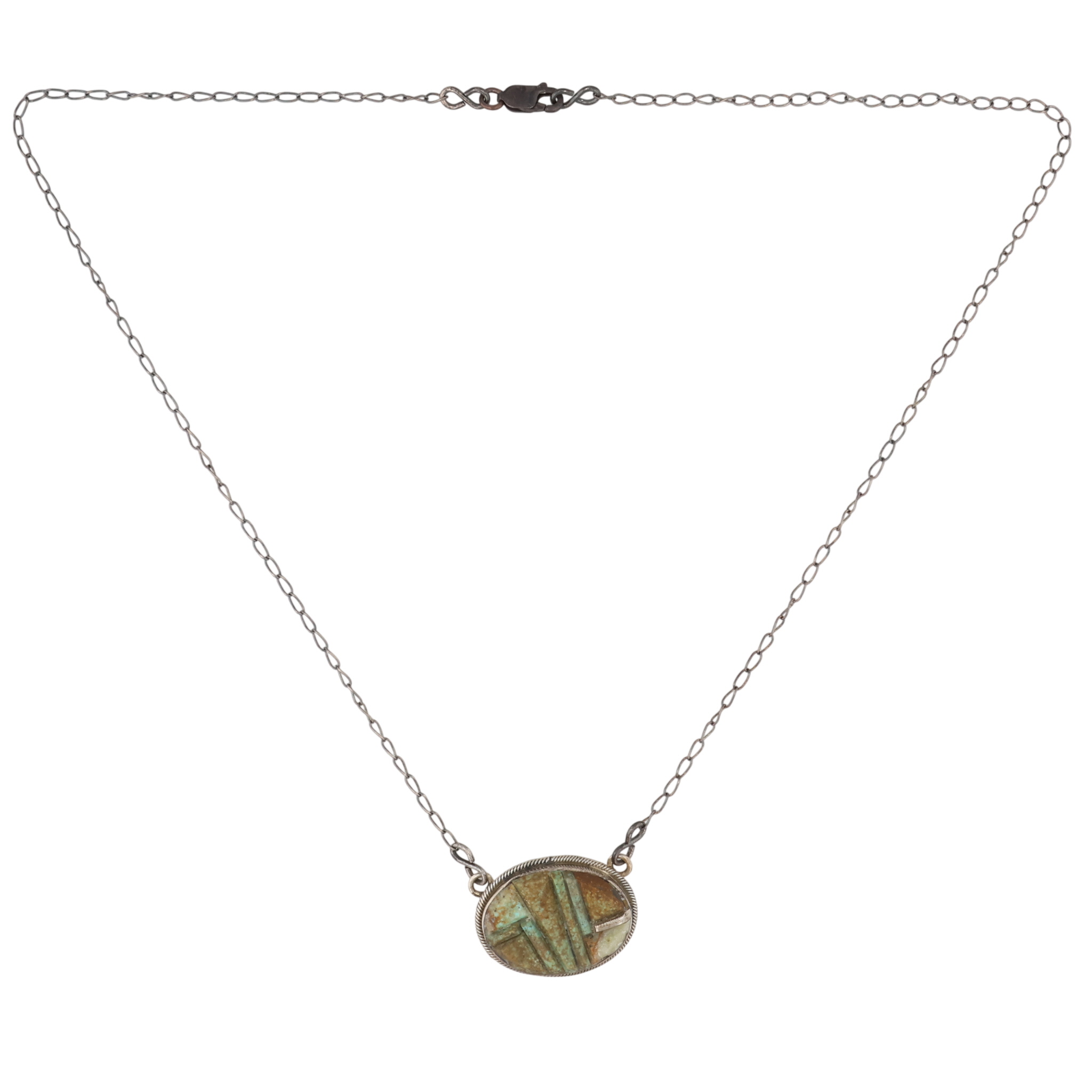 Scott Skeets Navajo Sterling Kingman Turquoise Cobblestone Inlay Necklace