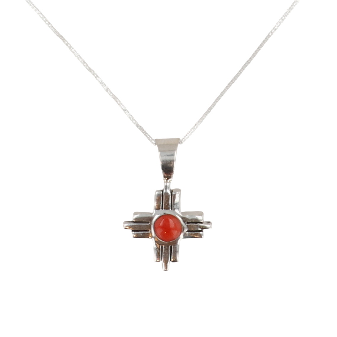 Jerold Francisco Navajo Sterling Coral Zia Necklace