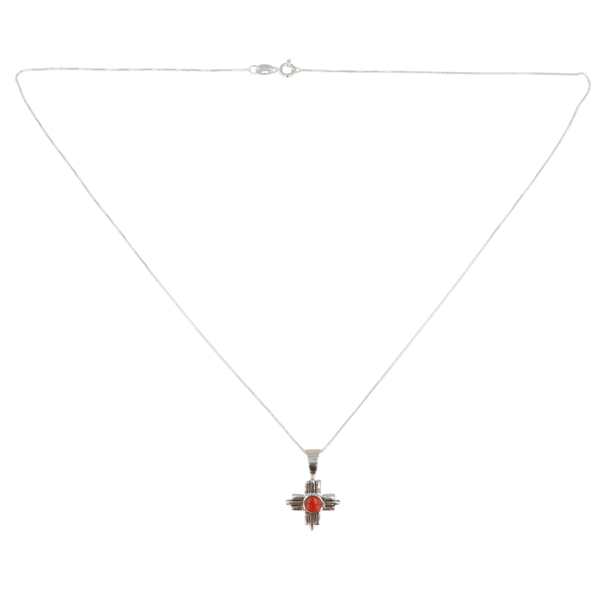 Jerold Francisco Navajo Sterling Coral Zia Necklace