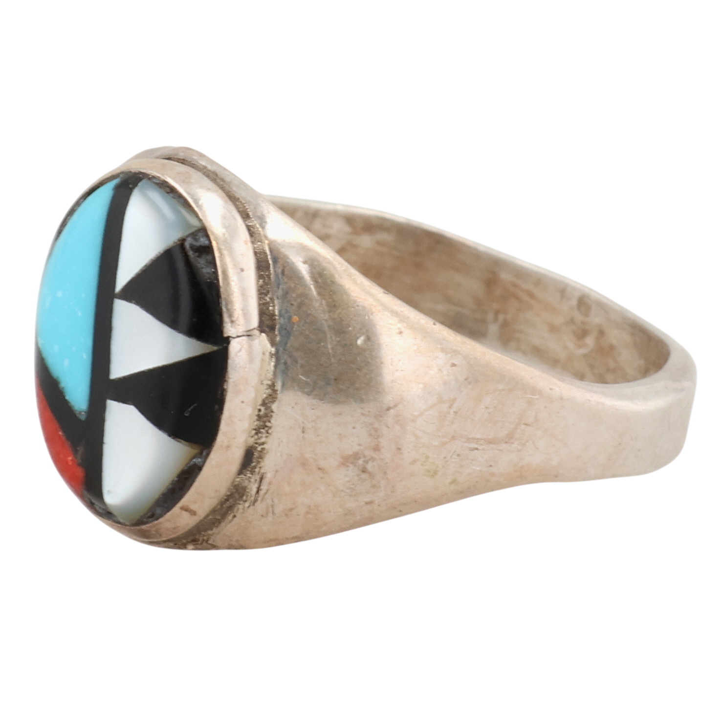 Raymond Bobelu Zuni Sterling Multi-Stone Inlay Ring Sz 10