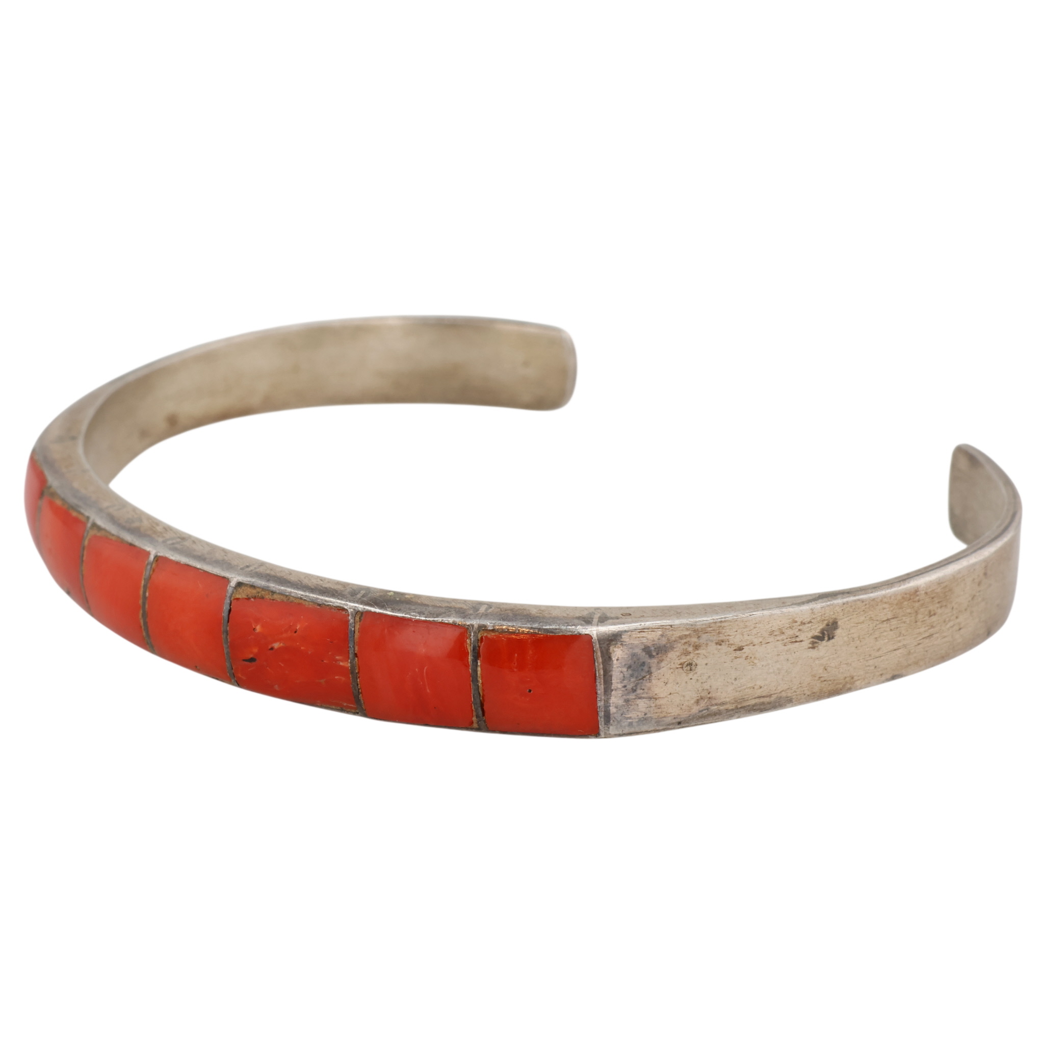 Navajo Sterling Coral Inlay Cuff Bracelet