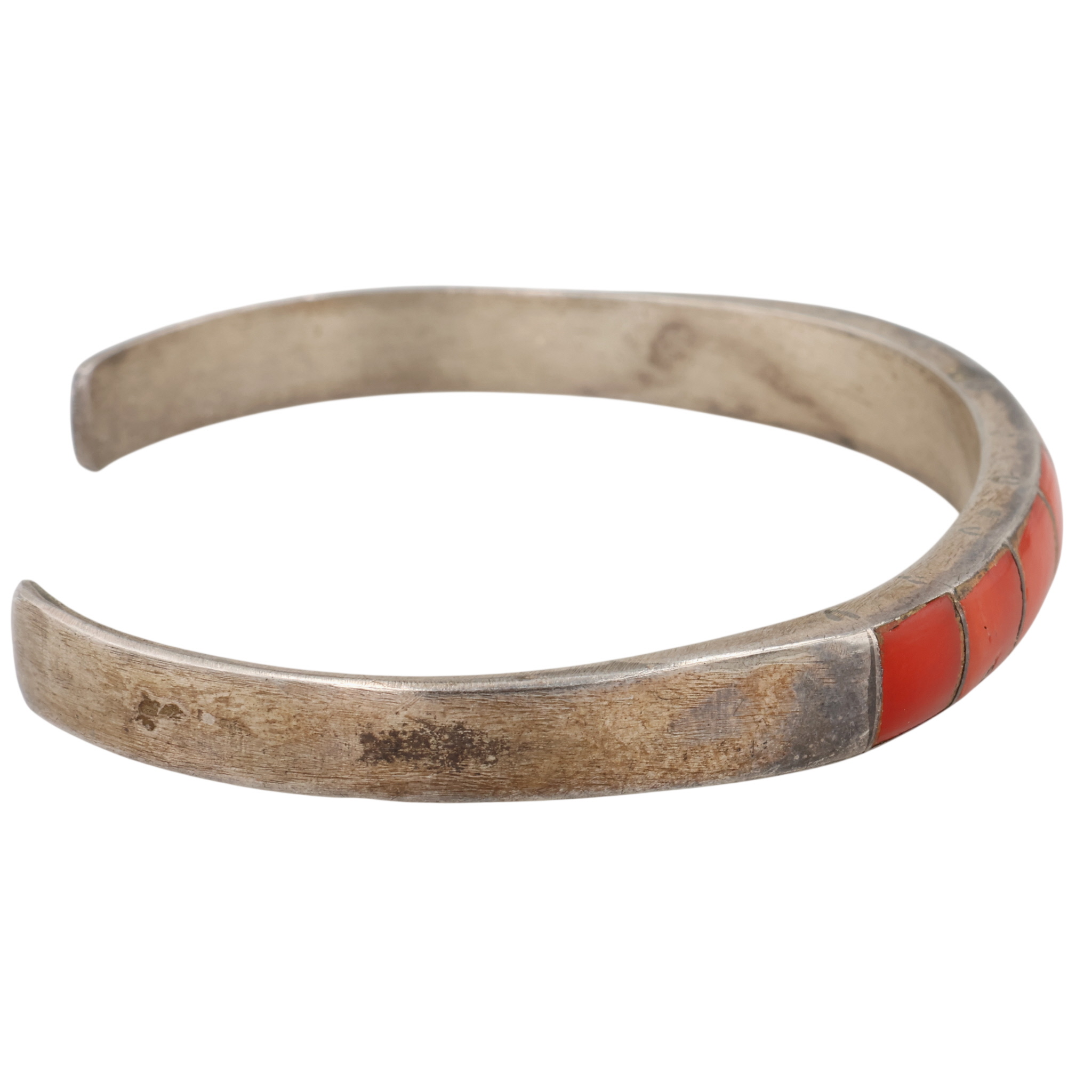 Navajo Sterling Coral Inlay Cuff Bracelet