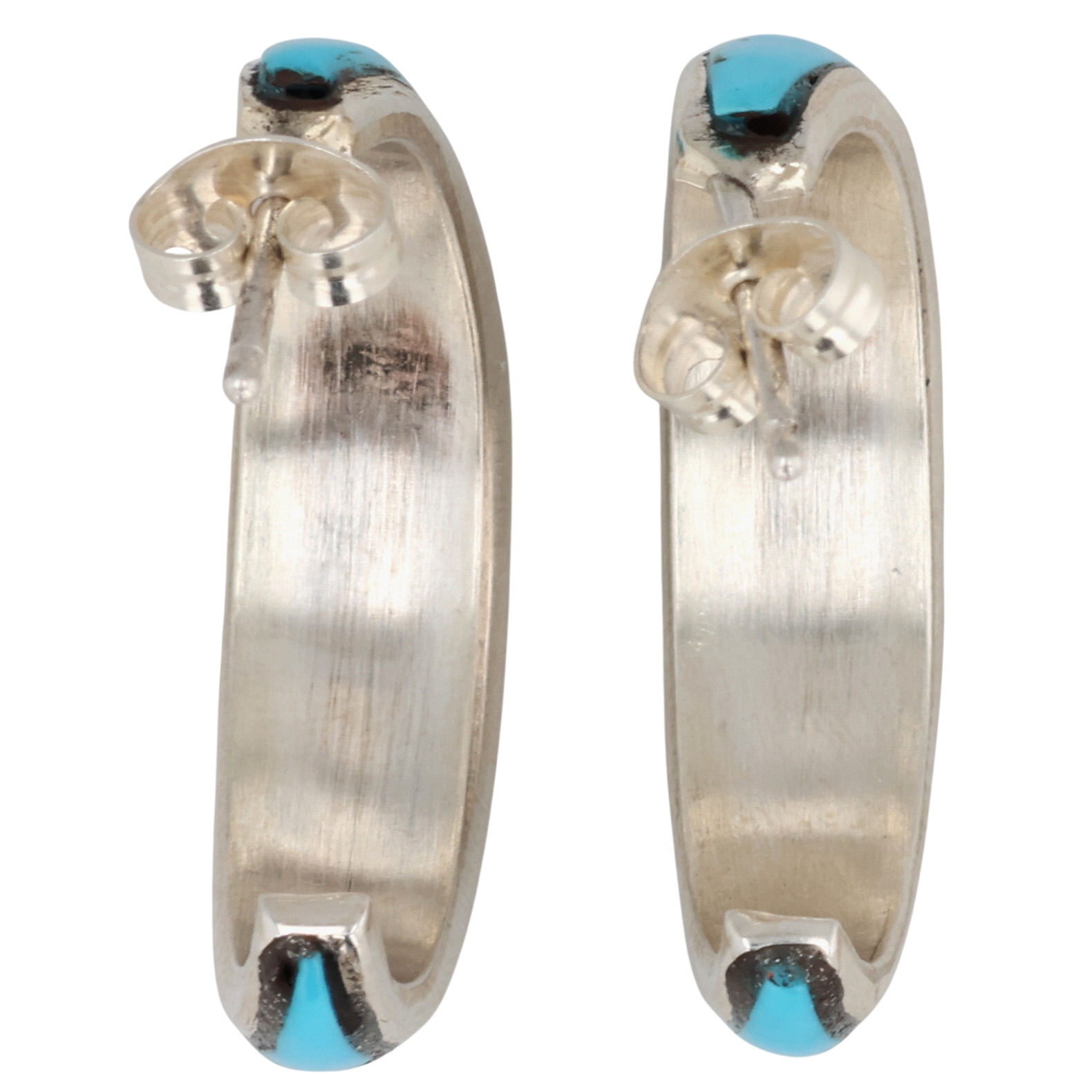 James Kee Zuni Sterling Turquoise Opal Inlay Hoop Earrings