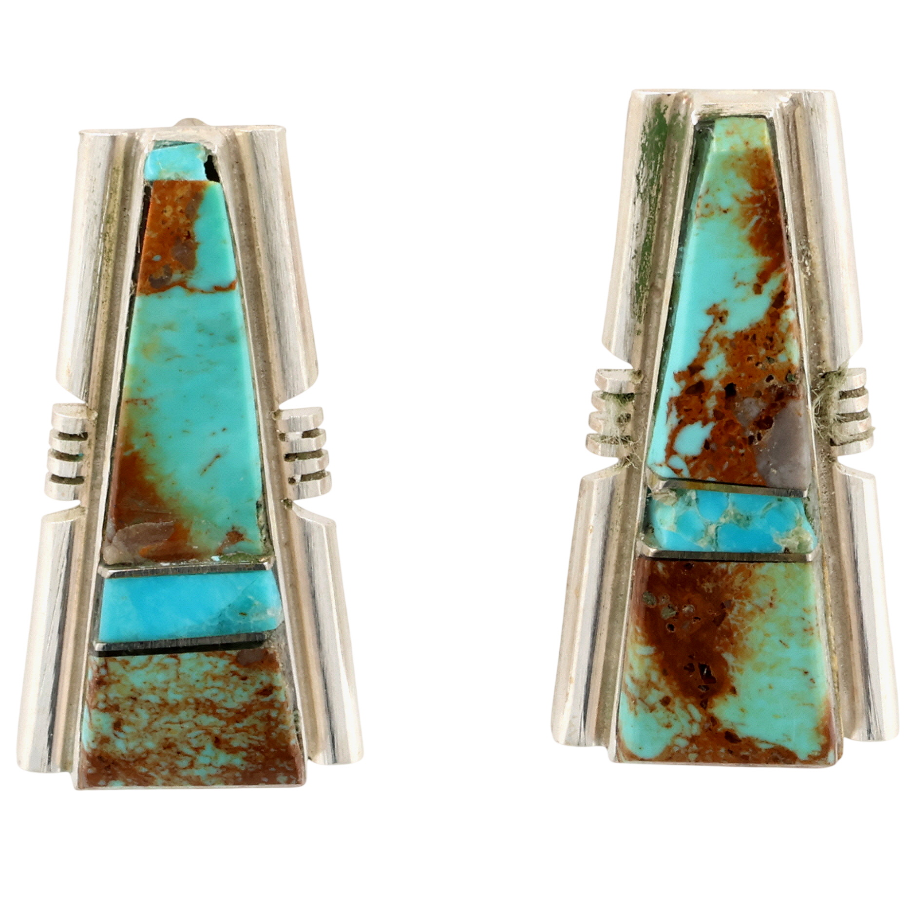 Steve Francisco Navajo Sterling Kingman Turquoise Inlay Earrings