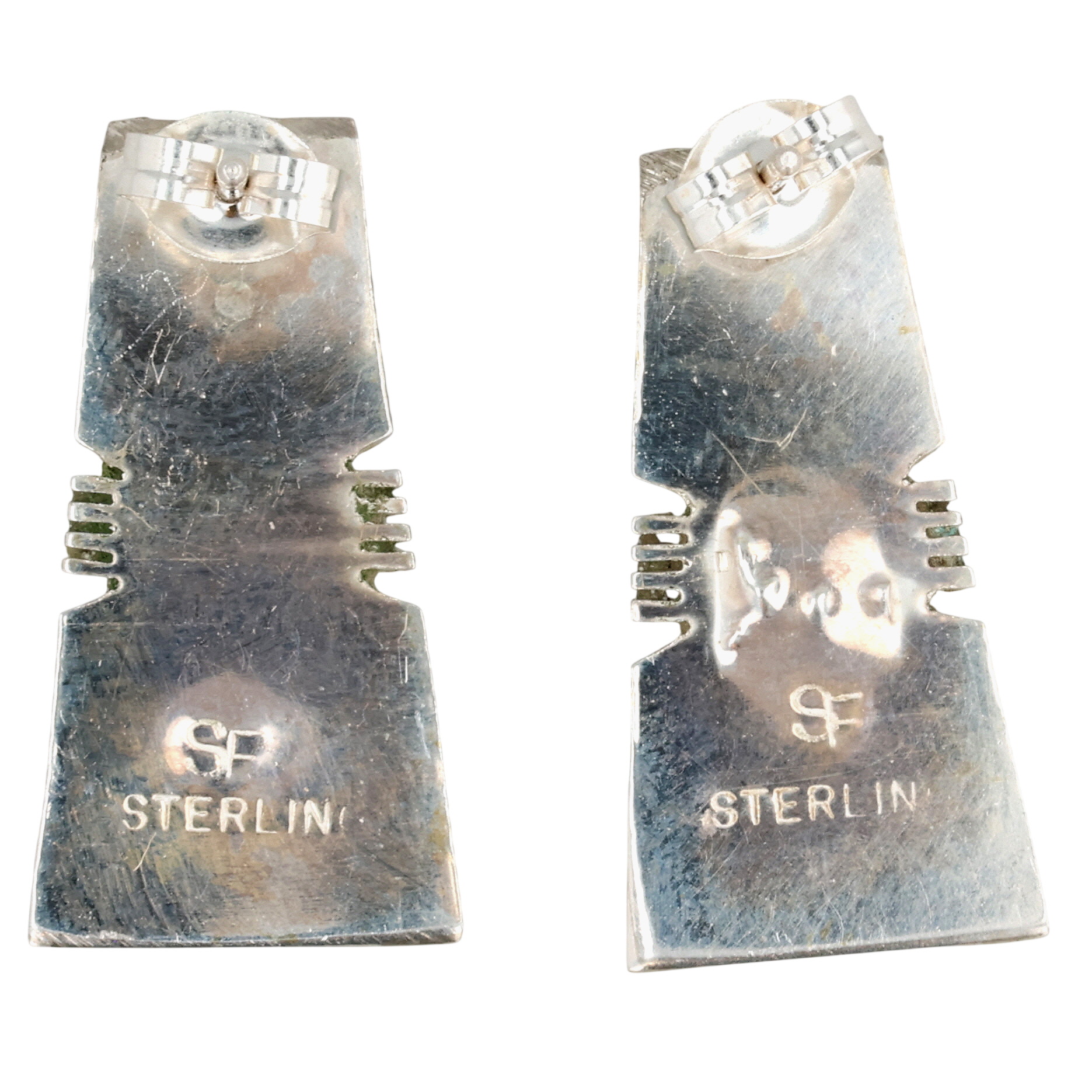 Steve Francisco Navajo Sterling Kingman Turquoise Inlay Earrings
