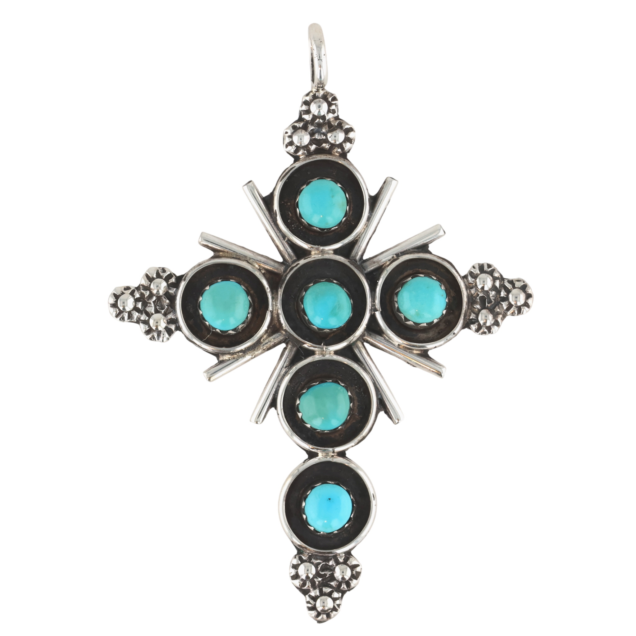 Zuni Sterling Turquoise Cross Pendant