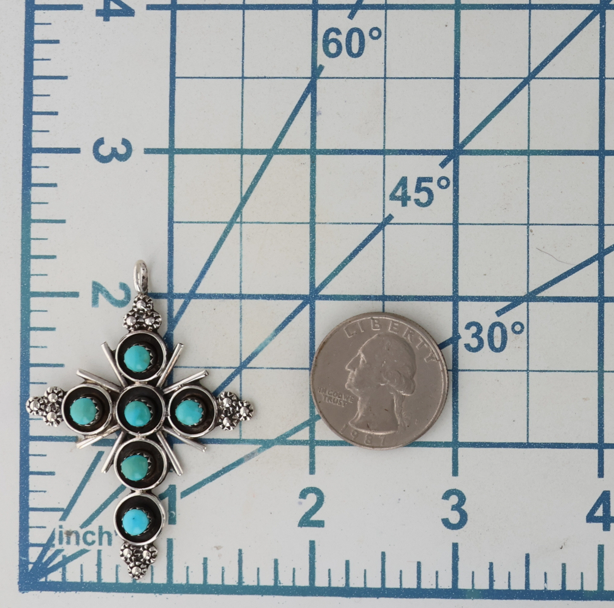 Zuni Sterling Turquoise Cross Pendant