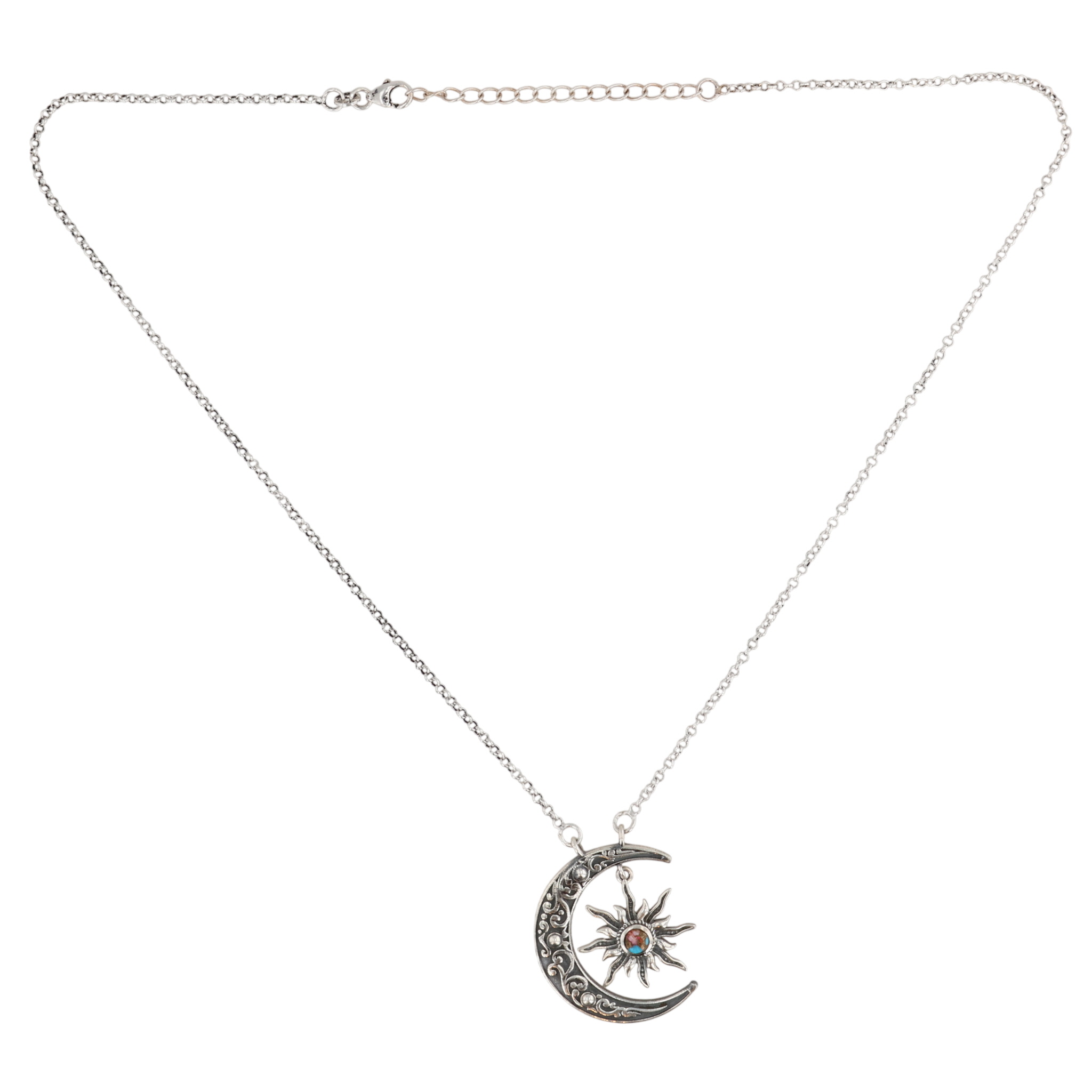 HaDa Collection Sterling Pink Dahlia Crescent Moon Necklace