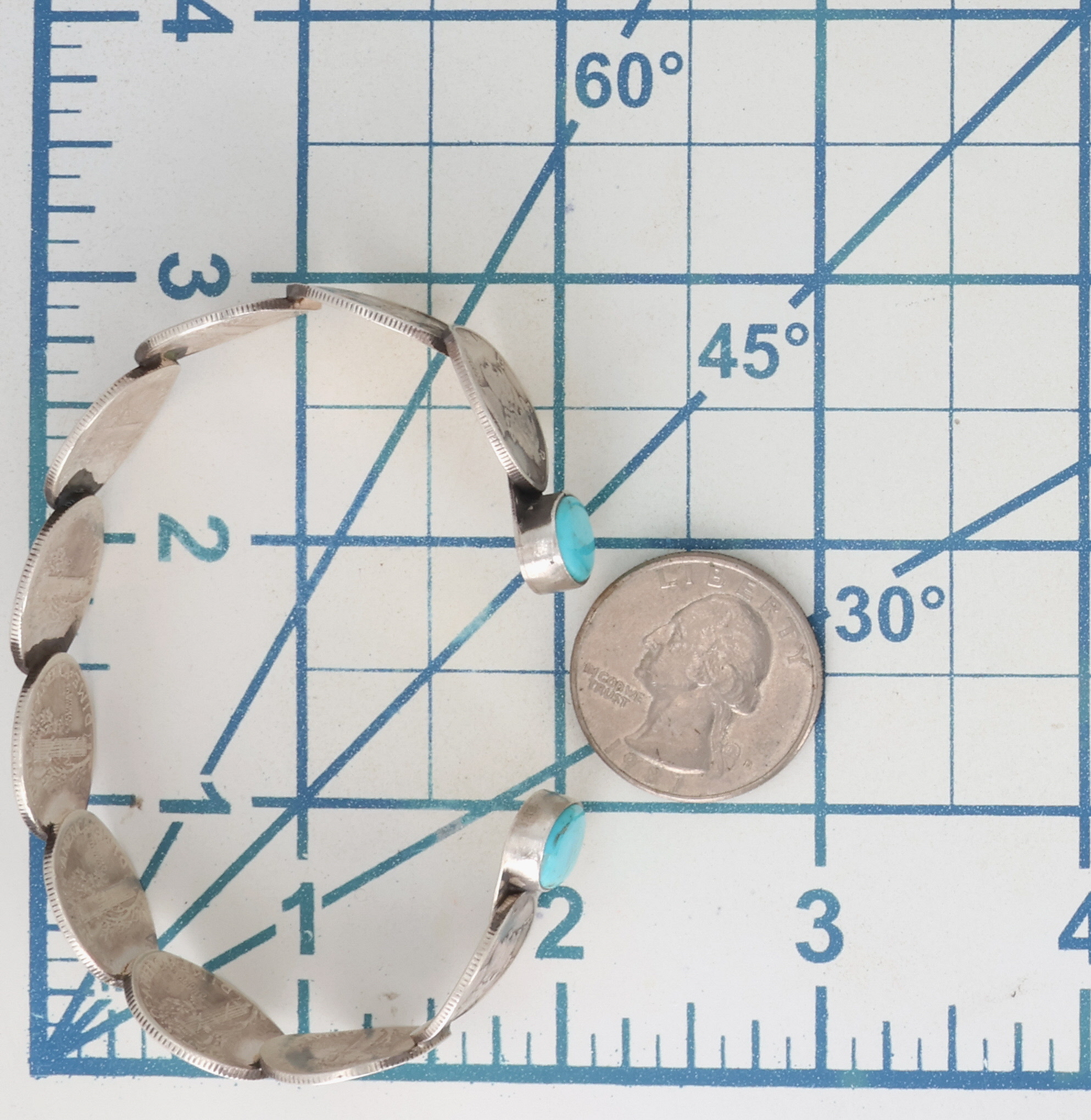 James McCabe Navajo Sterling Kingman Turquoise Mercury Dime Cuff Bracelet