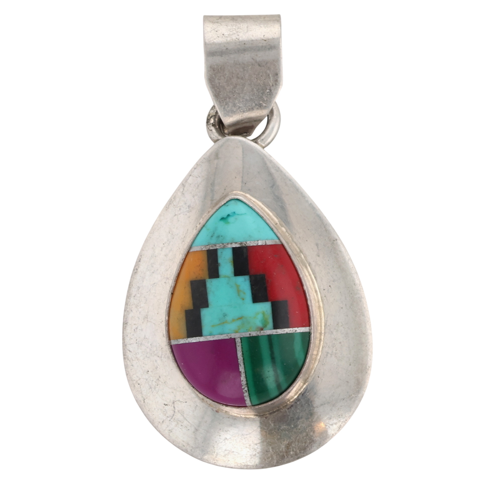 Signed Navajo Sterling Multi-Stone Inlay Pendant