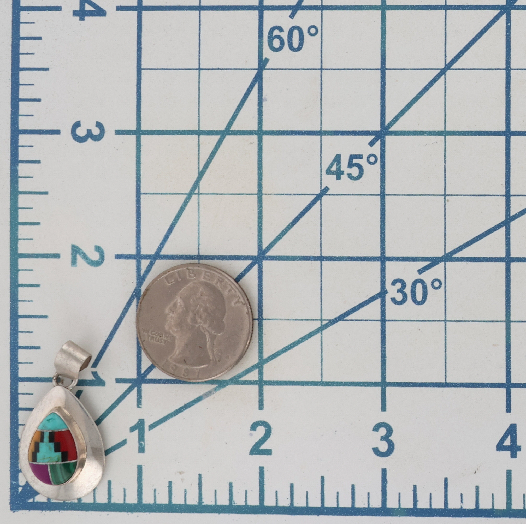 Signed Navajo Sterling Multi-Stone Inlay Pendant