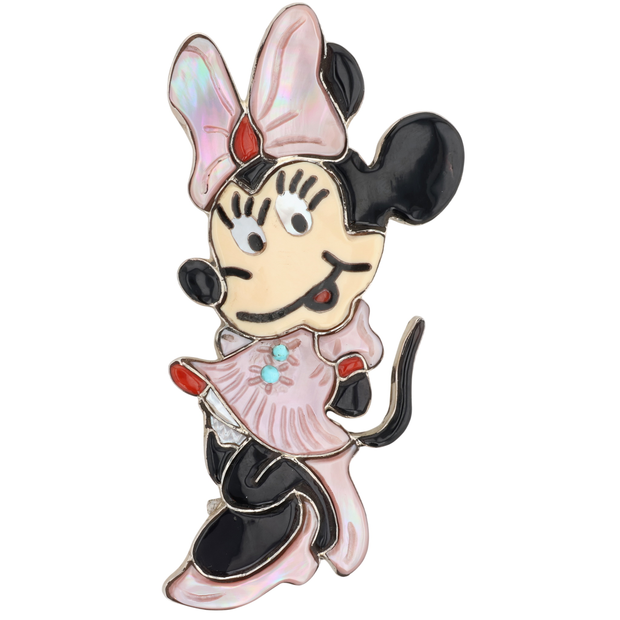 Andrea Lonjose Zuni Sterling Multi-Stone Zunitoon Minnie Mouse Pendant/Brooch