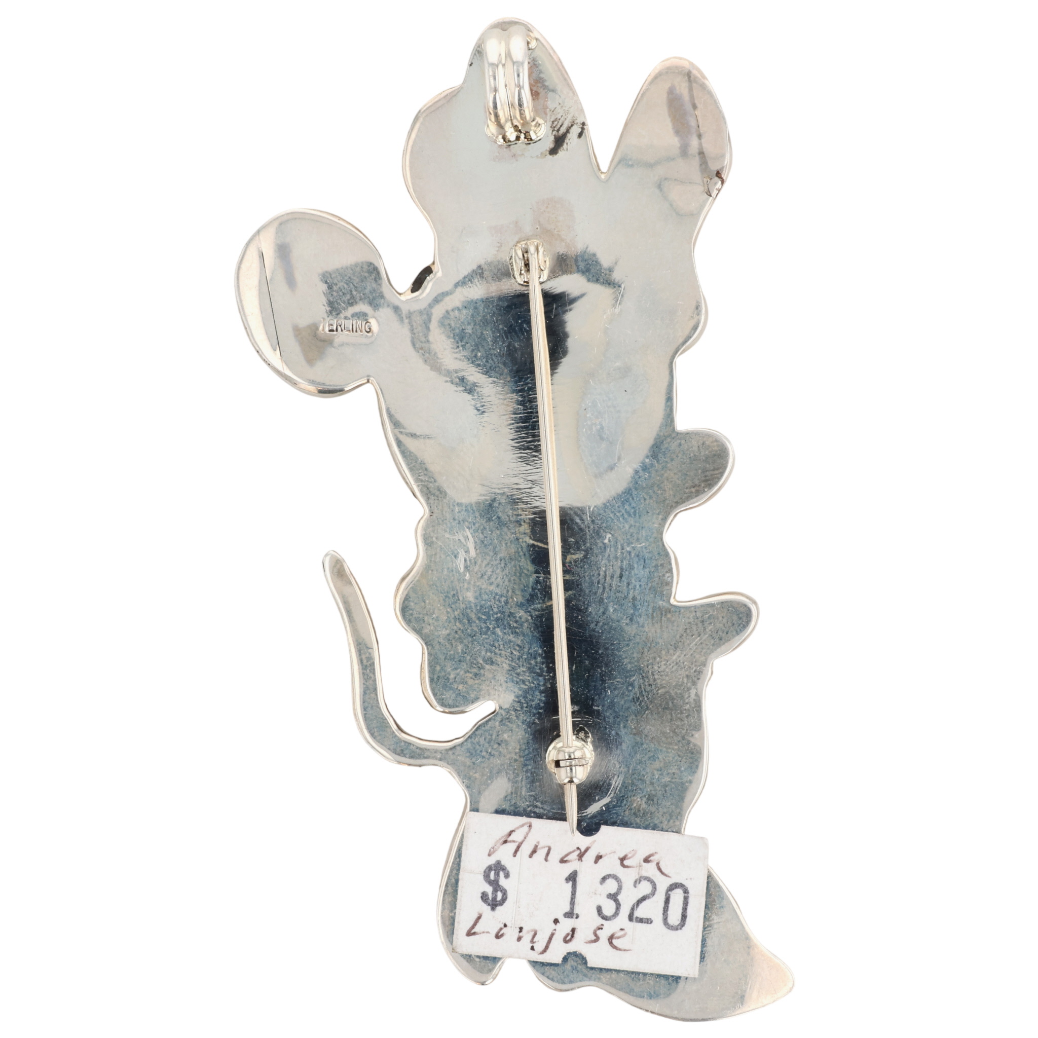 Andrea Lonjose Zuni Sterling Multi-Stone Zunitoon Minnie Mouse Pendant/Brooch