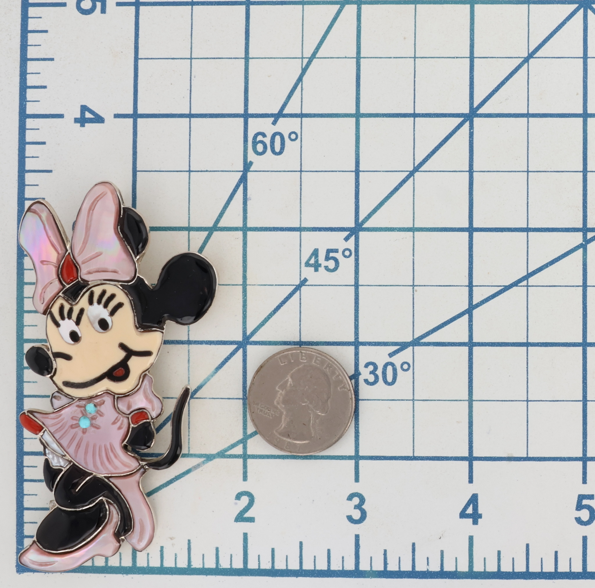 Andrea Lonjose Zuni Sterling Multi-Stone Zunitoon Minnie Mouse Pendant/Brooch