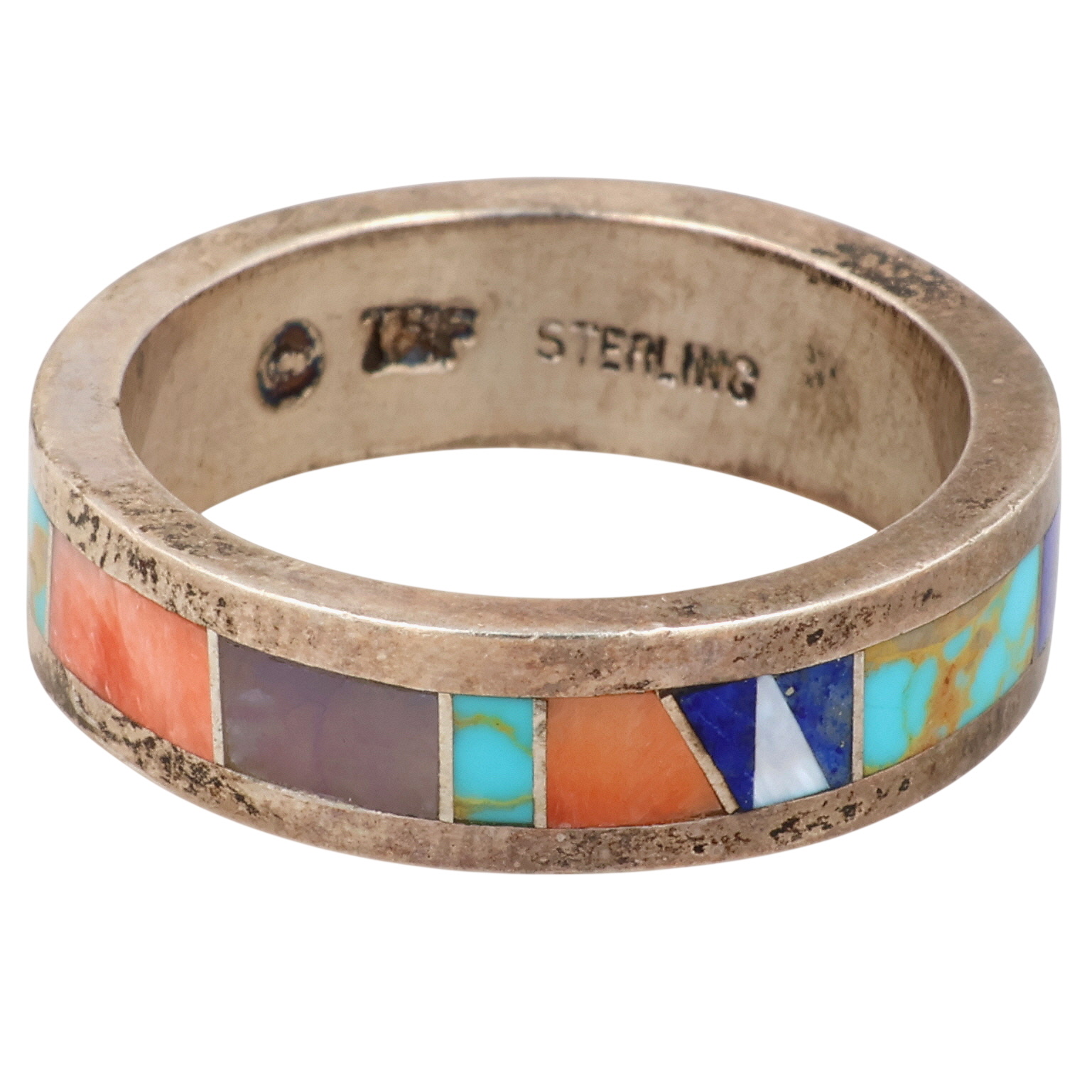 Valerie Yazzie Navajo Sterling Multi-Stone Inlay Ring Sz 9.5
