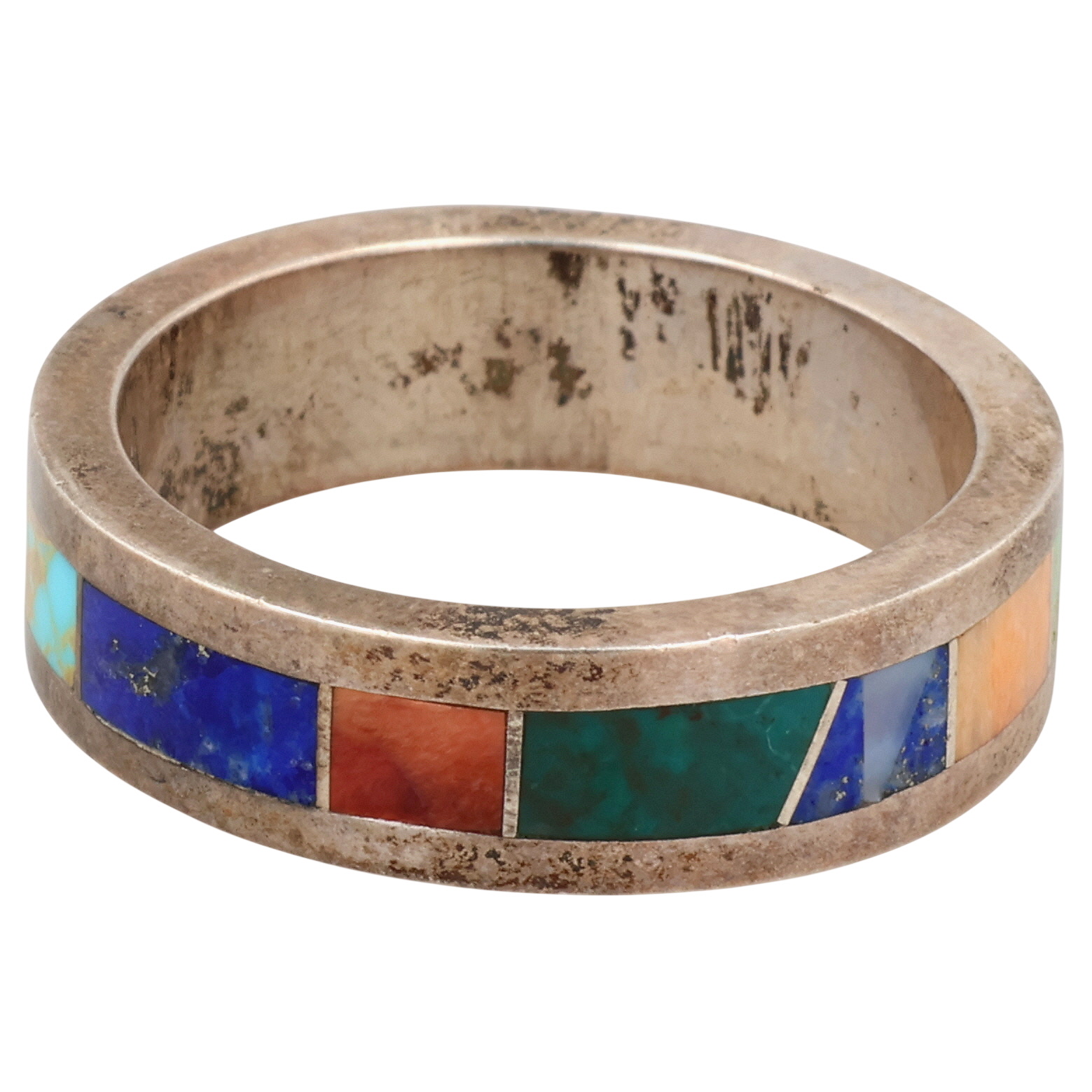 Valerie Yazzie Navajo Sterling Multi-Stone Inlay Ring Sz 9.5