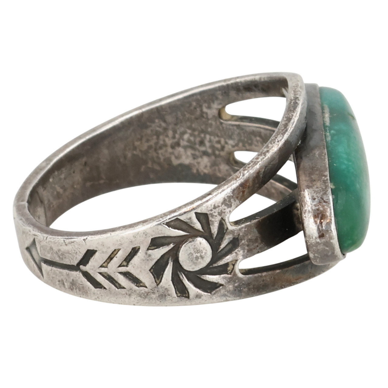 Vintage Navajo Sterling Turquoise Stamped Ring Sz 5.5