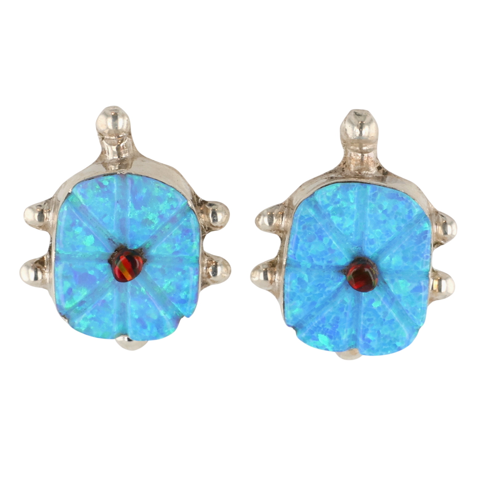 Sarah Bowannie Zuni Sterling Opal Turtle Earrings