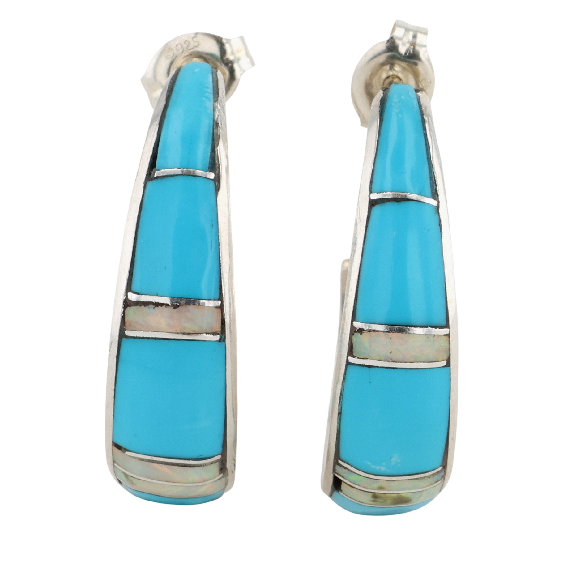 James Kee Zuni Sterling Multi-Stone Inlay Hoop Earrings