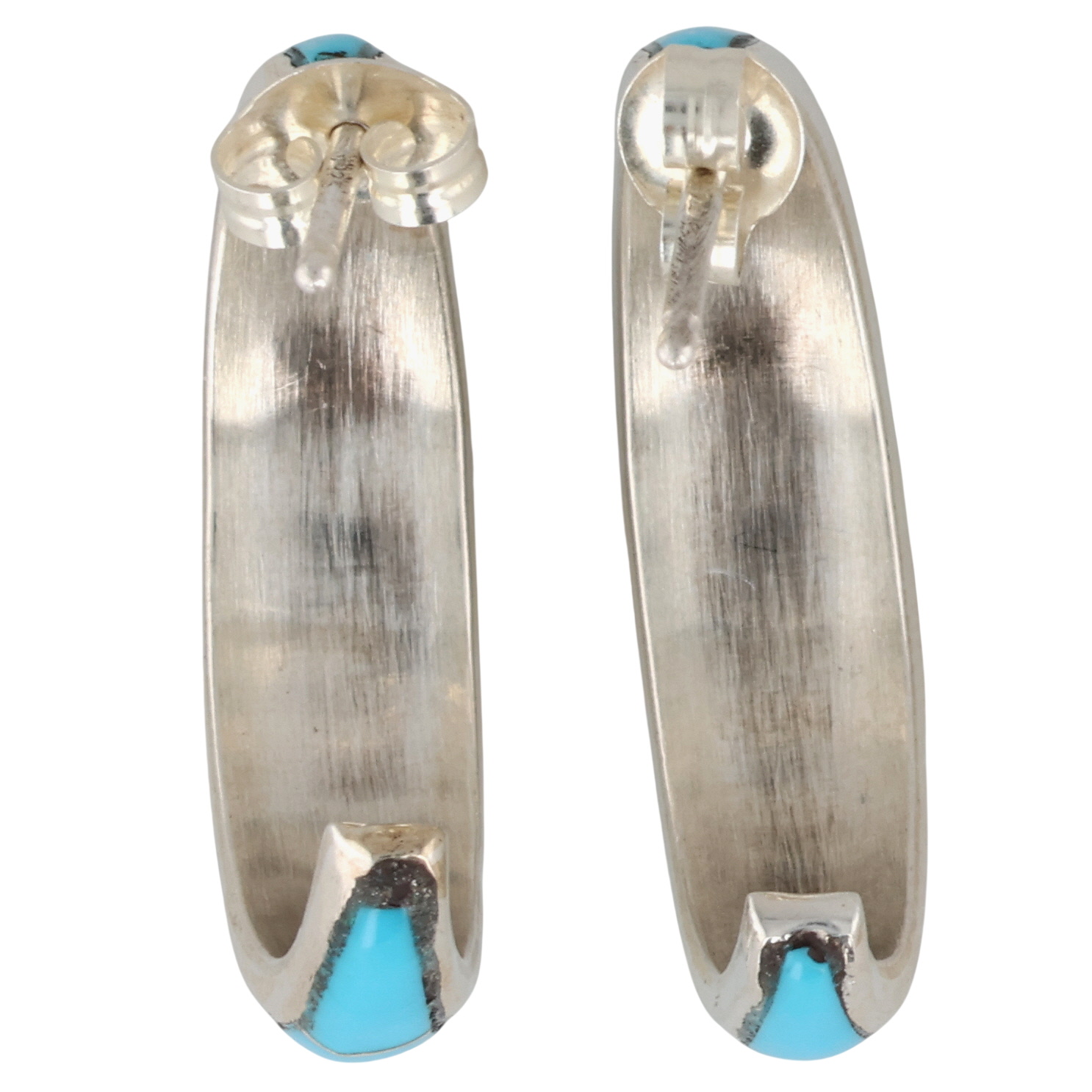 James Kee Zuni Sterling Multi-Stone Inlay Hoop Earrings