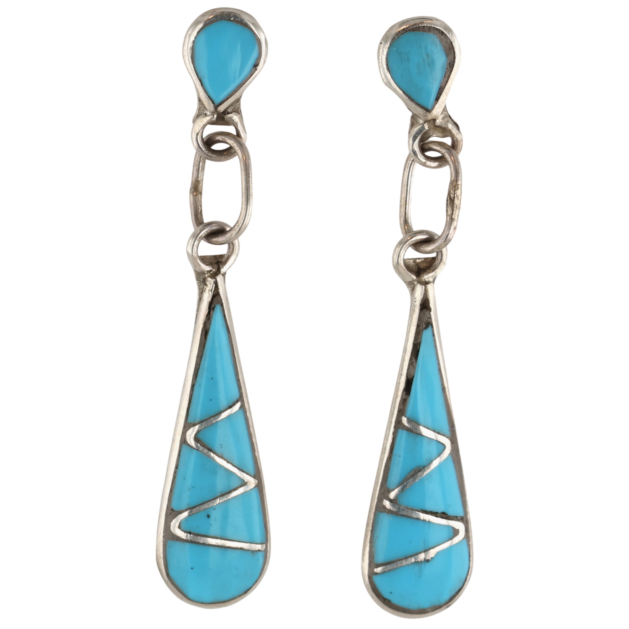 Angus Ahiyite Zuni Sterling Turquoise Inlay Earrings