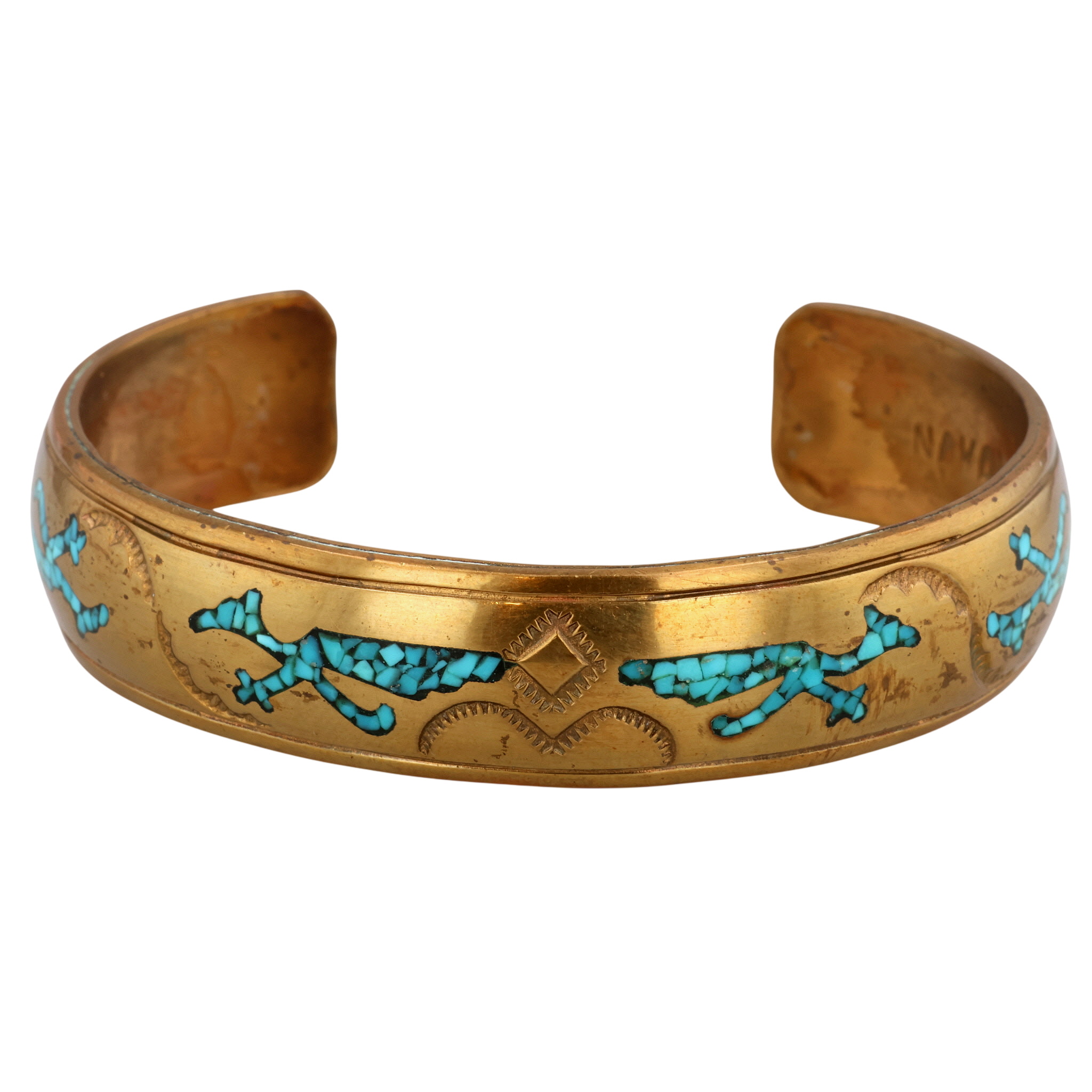 Nakai Brass Turquoise Chip Inlay Cuff Bracelet