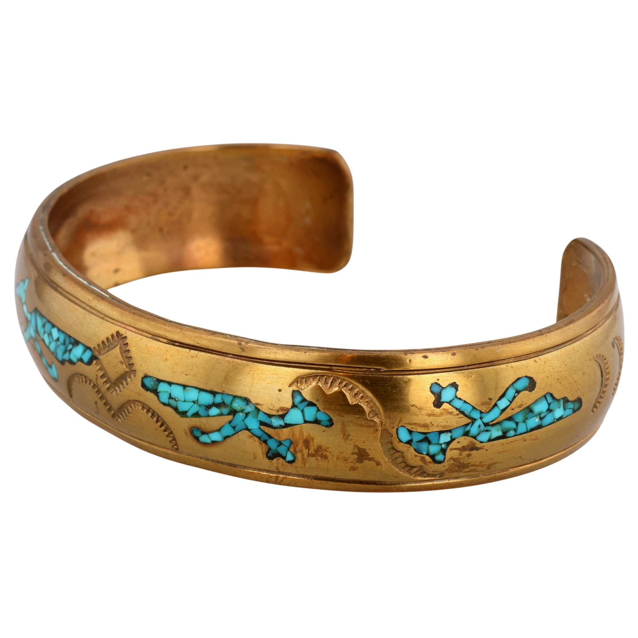 Nakai Brass Turquoise Chip Inlay Cuff Bracelet