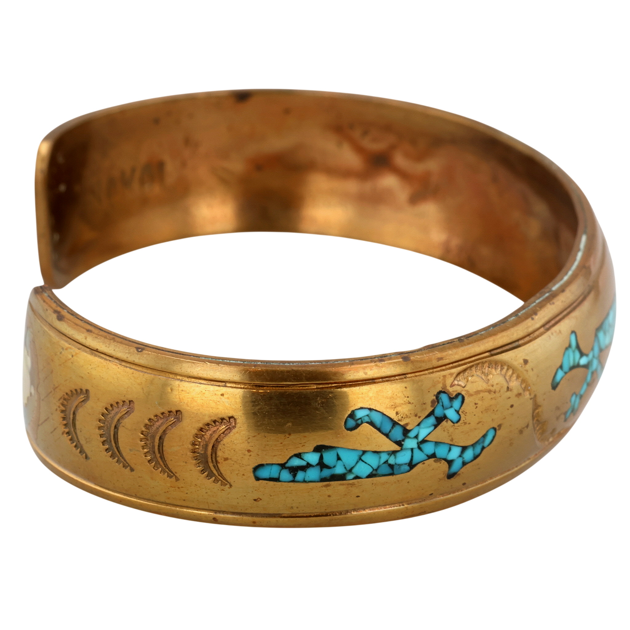 Nakai Brass Turquoise Chip Inlay Cuff Bracelet