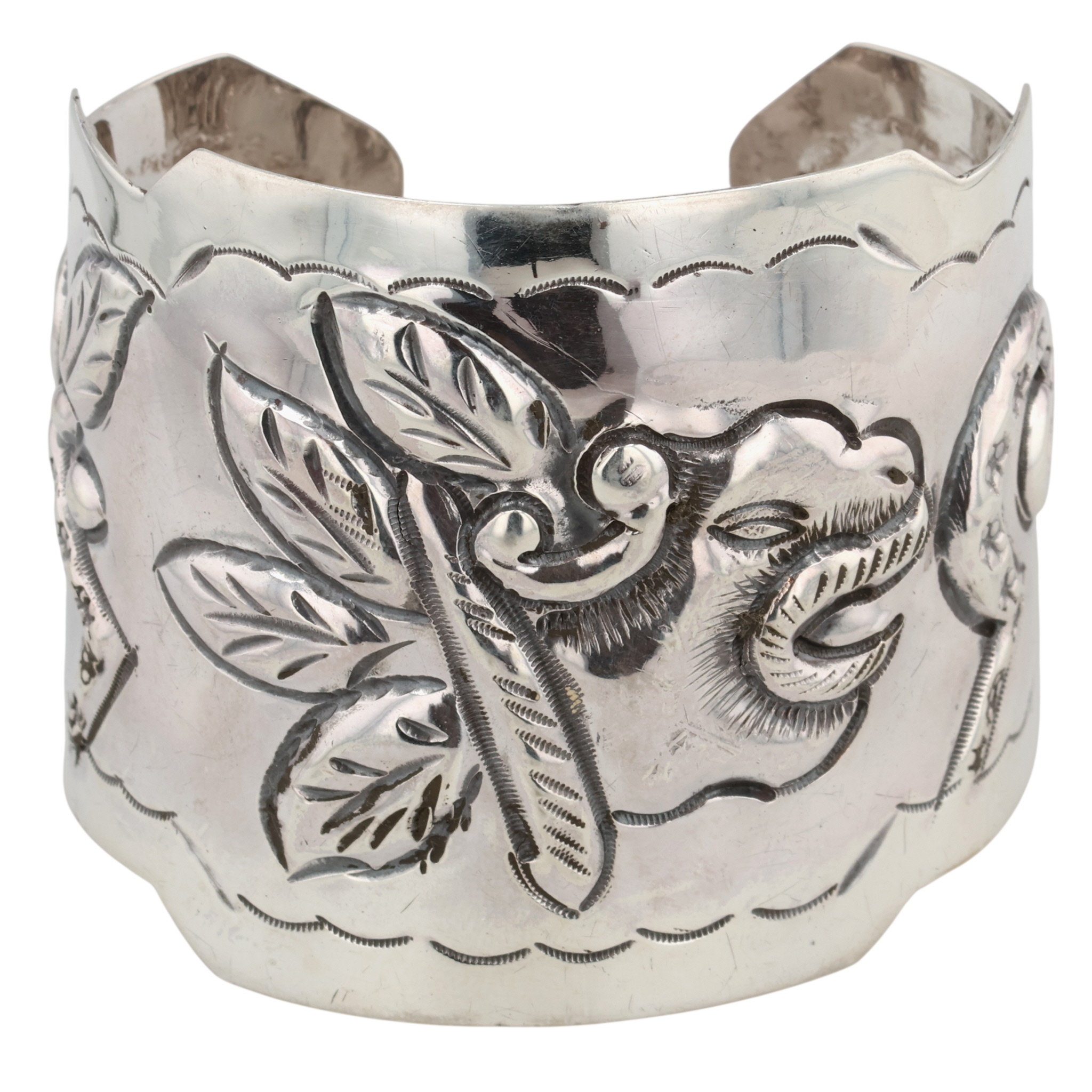 Mexico Sterling Repousse Cuff Bracelet