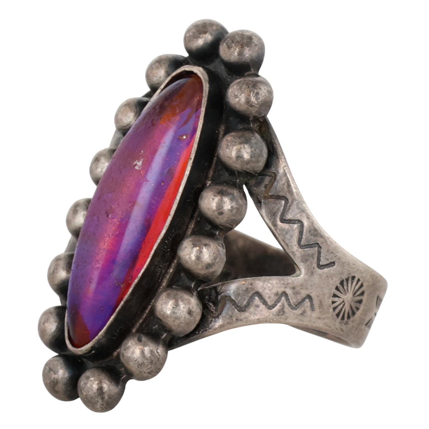 Vintage Navajo Sterling Dragon's Breath Opal Ring Sz 5