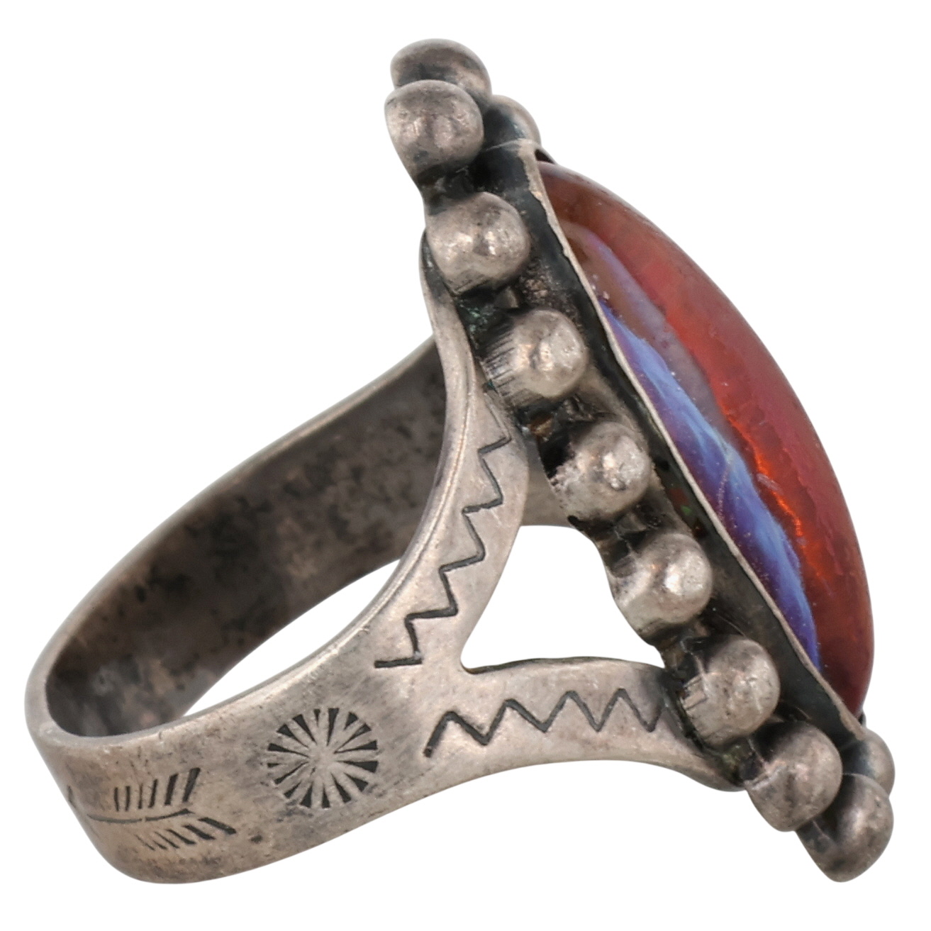 Vintage Navajo Sterling Dragon's Breath Opal Ring Sz 5