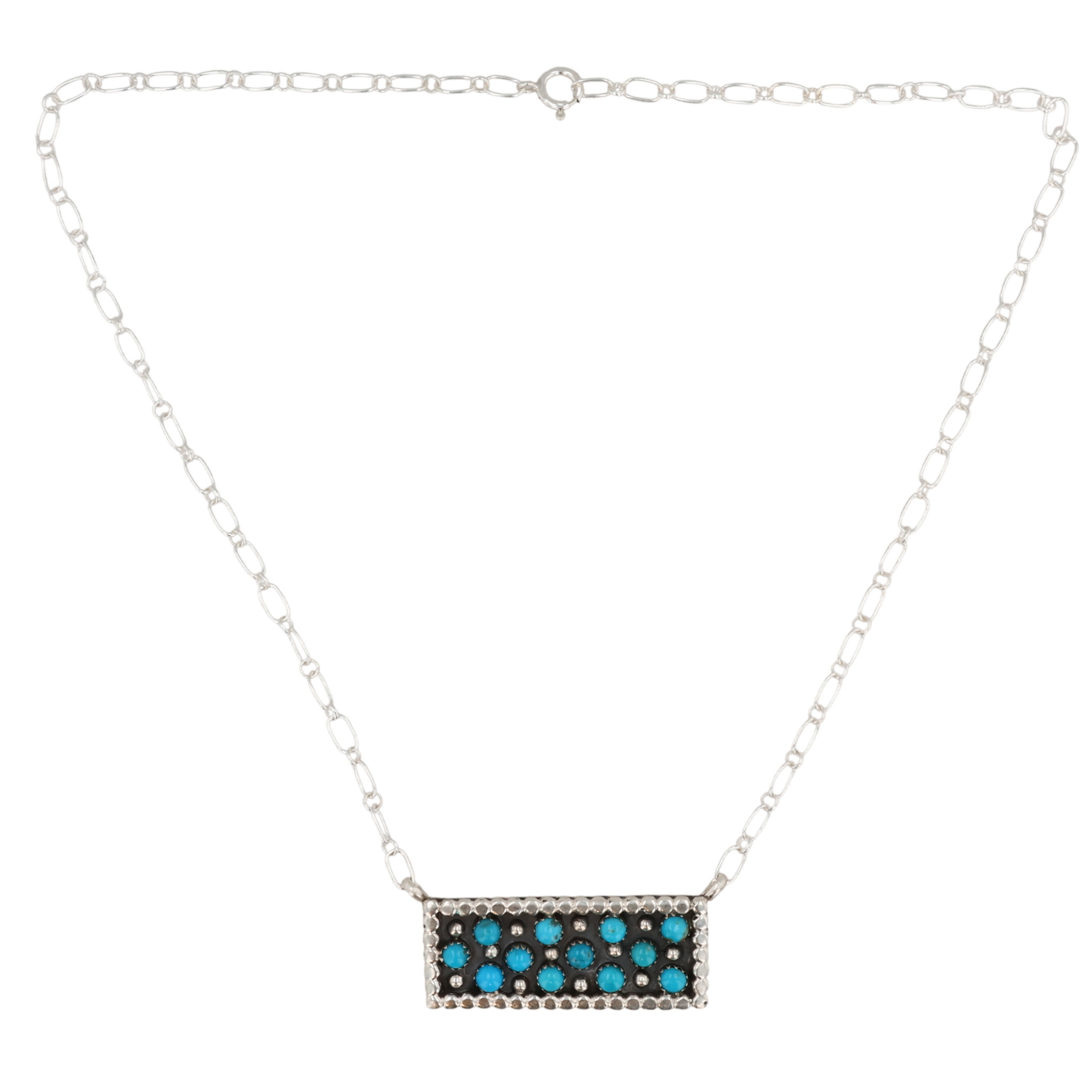 Kenny Lonjose Navajo Sterling Kingman Turquoise Bar Necklace