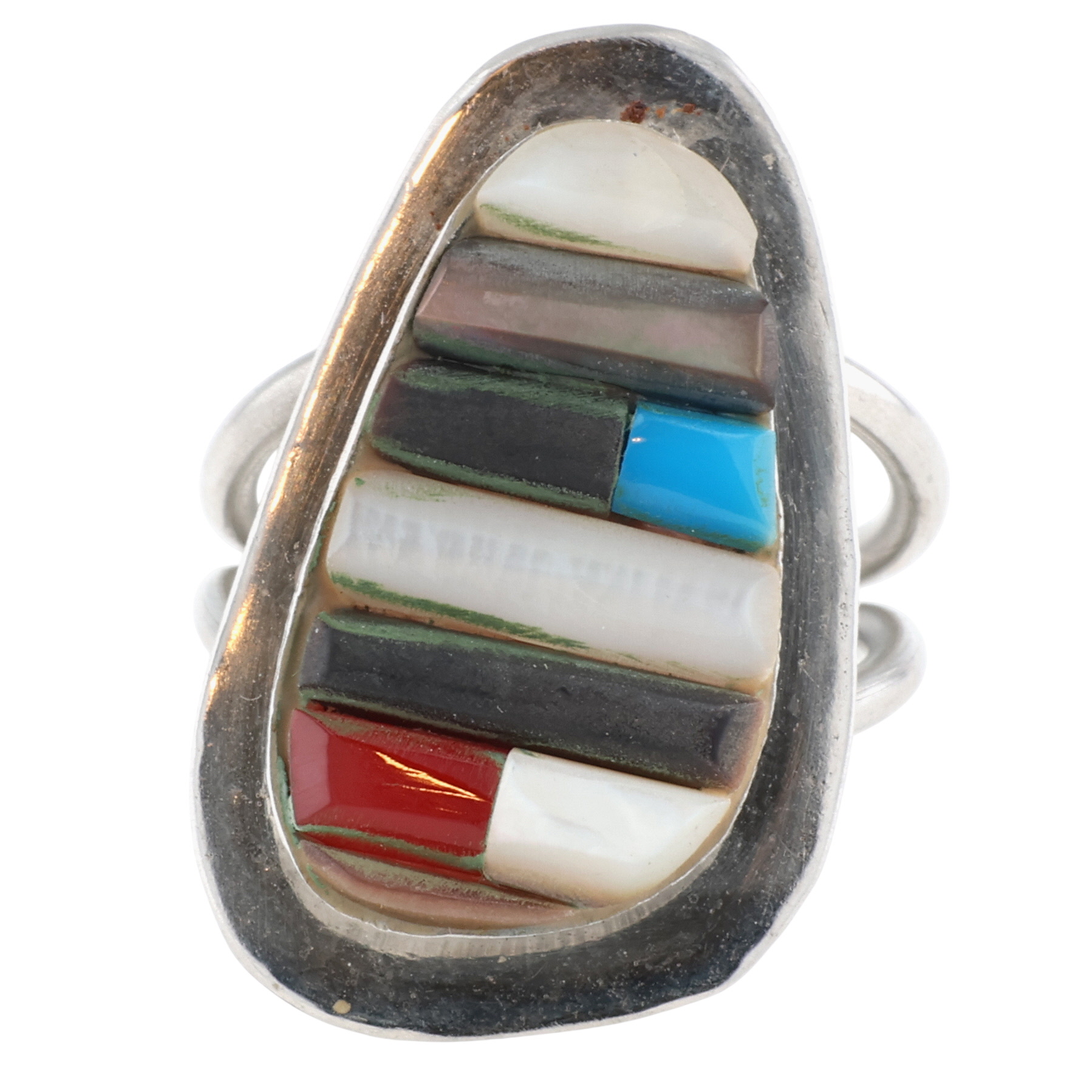 Navajo Sterling Multi-Stone Cobblestone Inlay Ring Sz 9.5