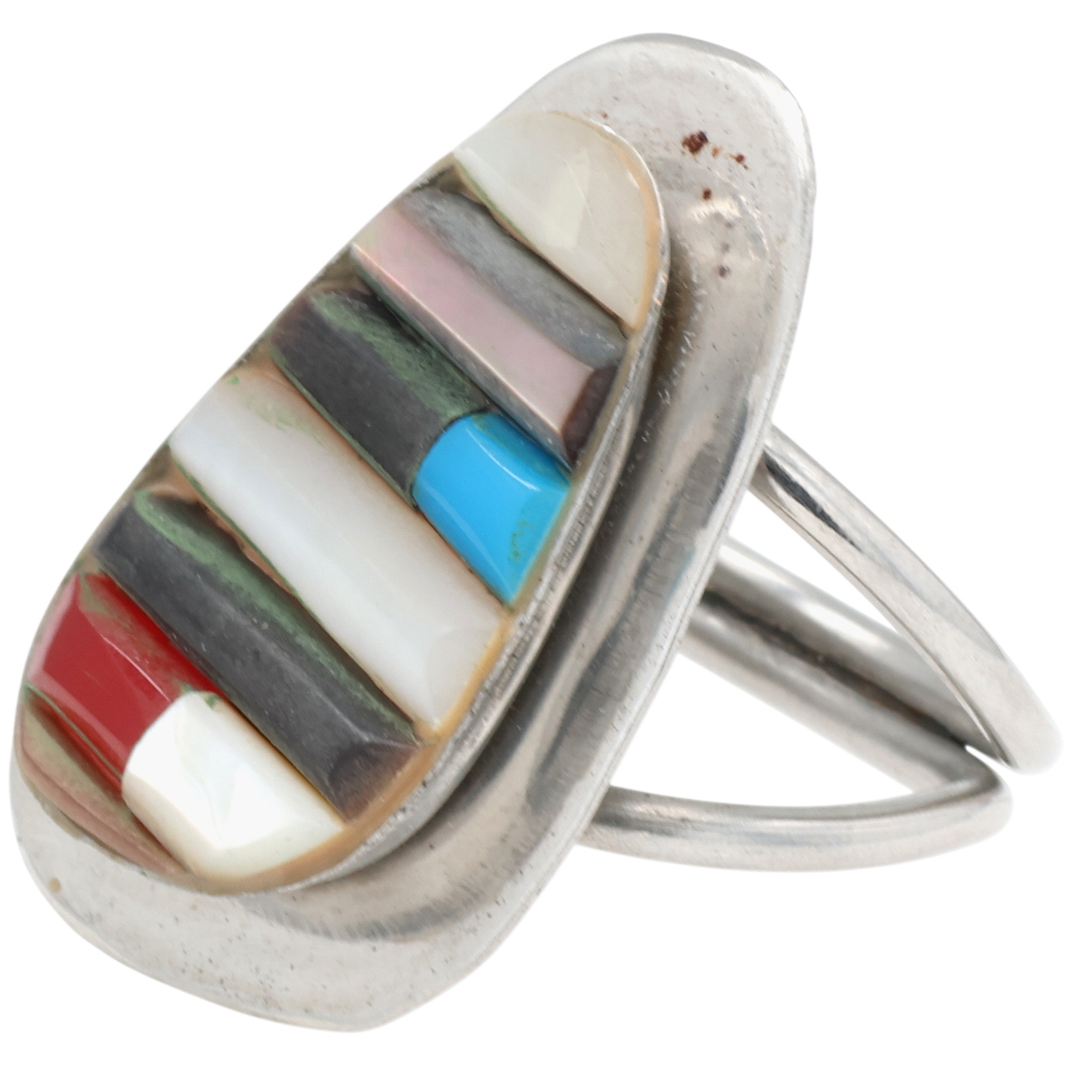 Navajo Sterling Multi-Stone Cobblestone Inlay Ring Sz 9.5