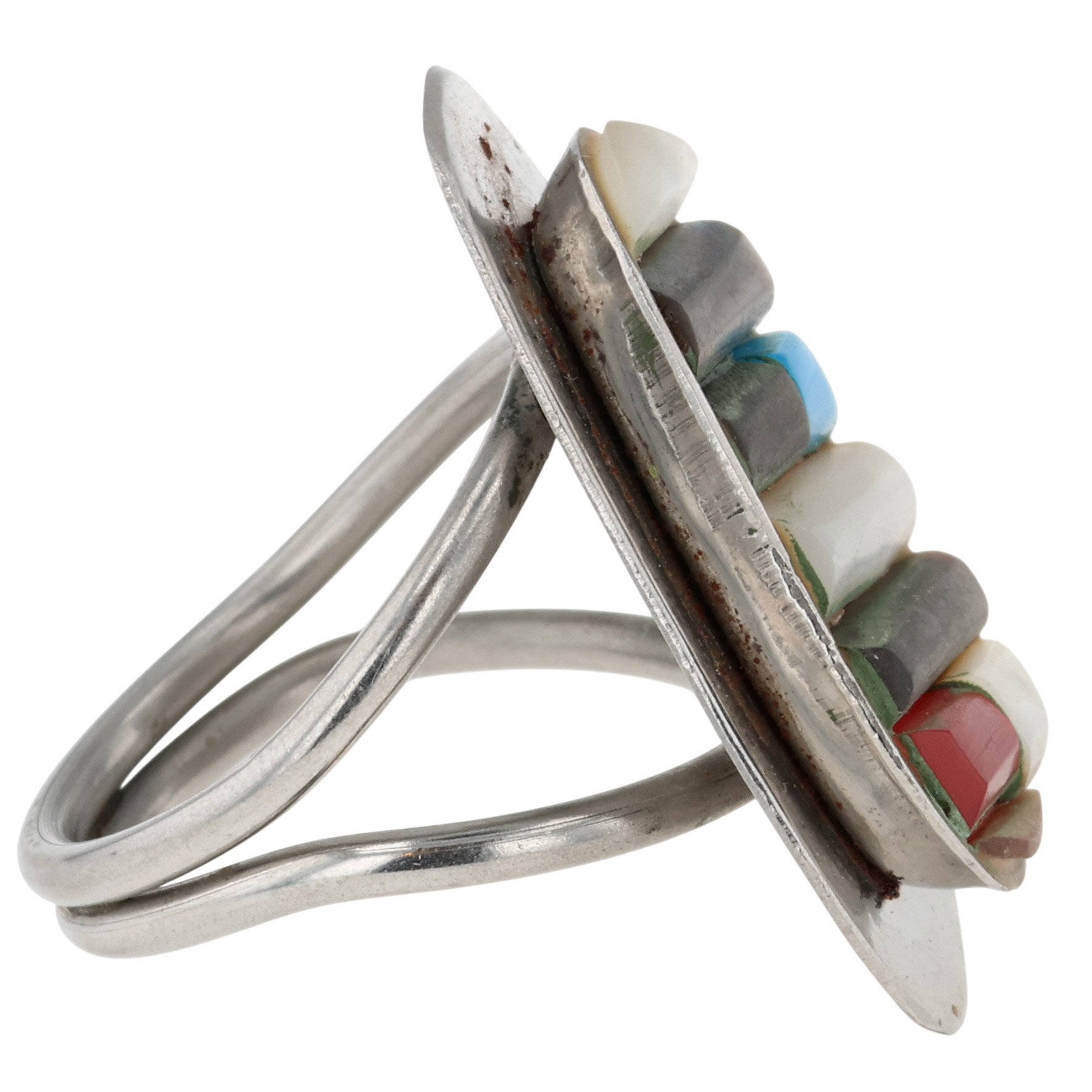 Navajo Sterling Multi-Stone Cobblestone Inlay Ring Sz 9.5