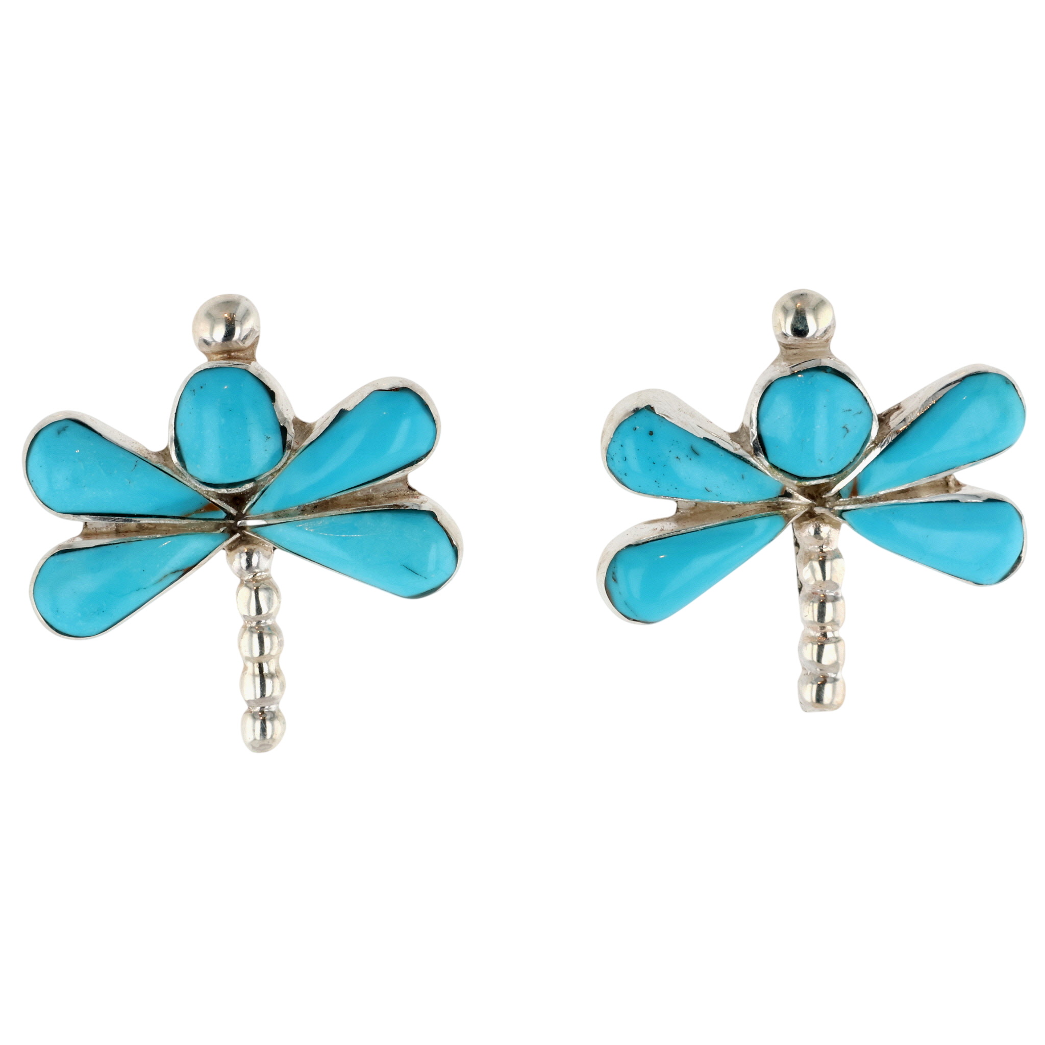 Swain Charley Zuni Sterling Kingman Turquoise Dragonfly Earrings