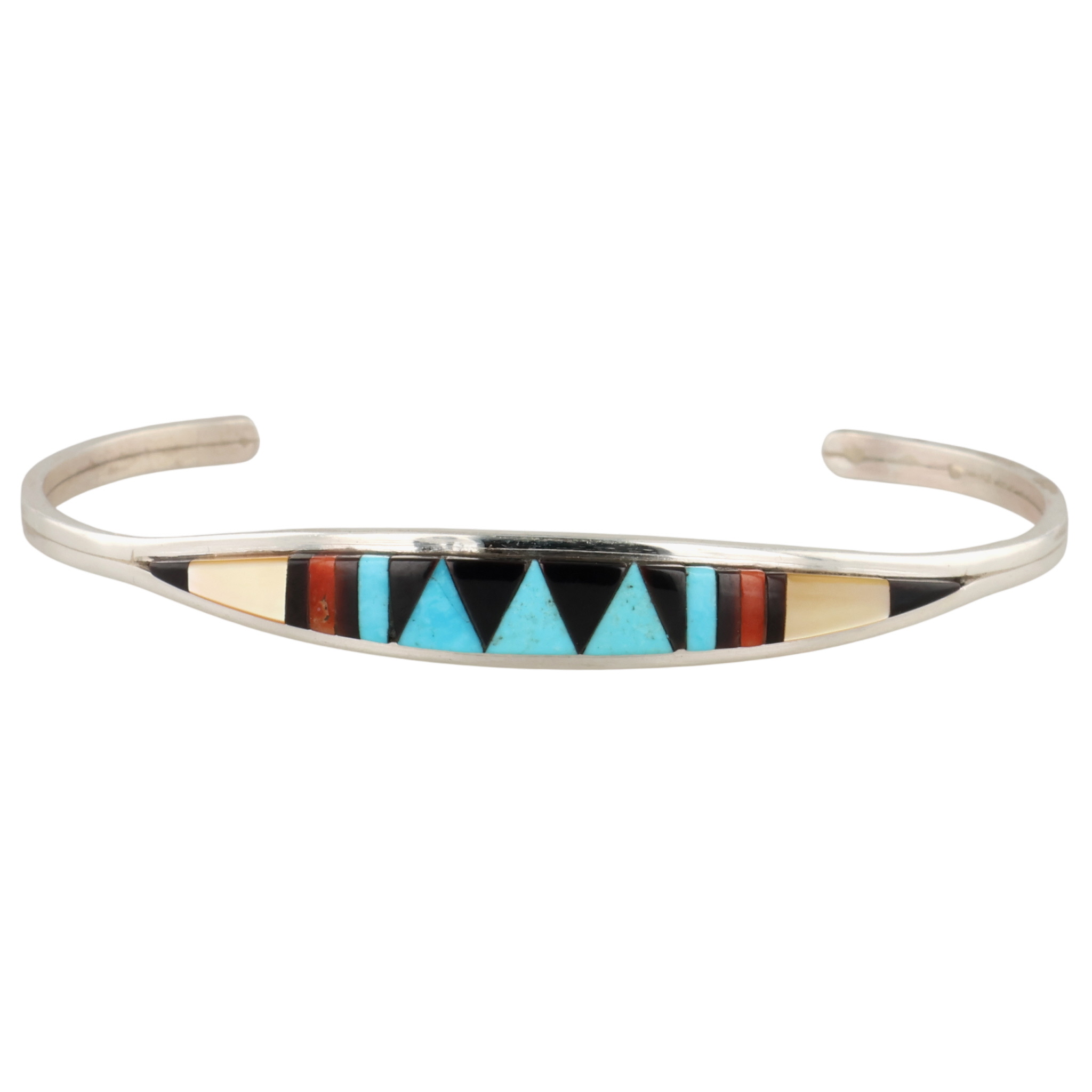 Cena Weebothee Zuni Sterling Multi-Stone Inlay Cuff Bracelet