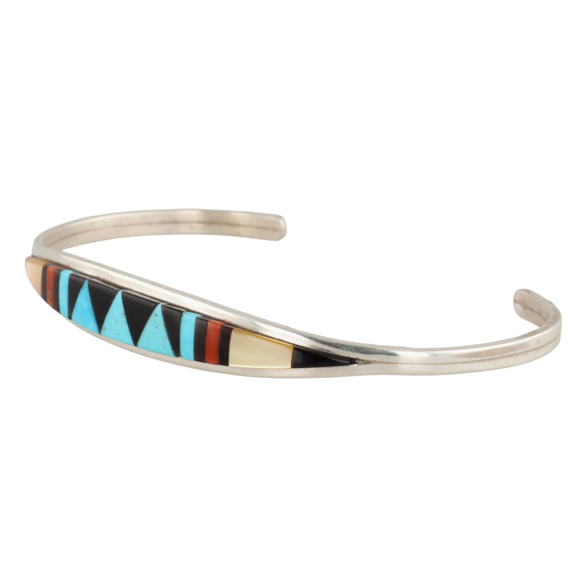 Cena Weebothee Zuni Sterling Multi-Stone Inlay Cuff Bracelet
