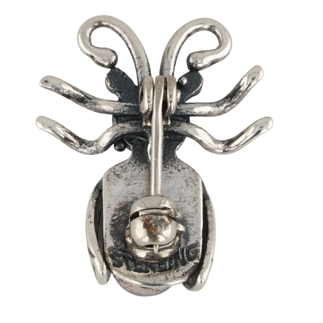 Navajo Sterling Turquoise Stamped Beetle Brooch