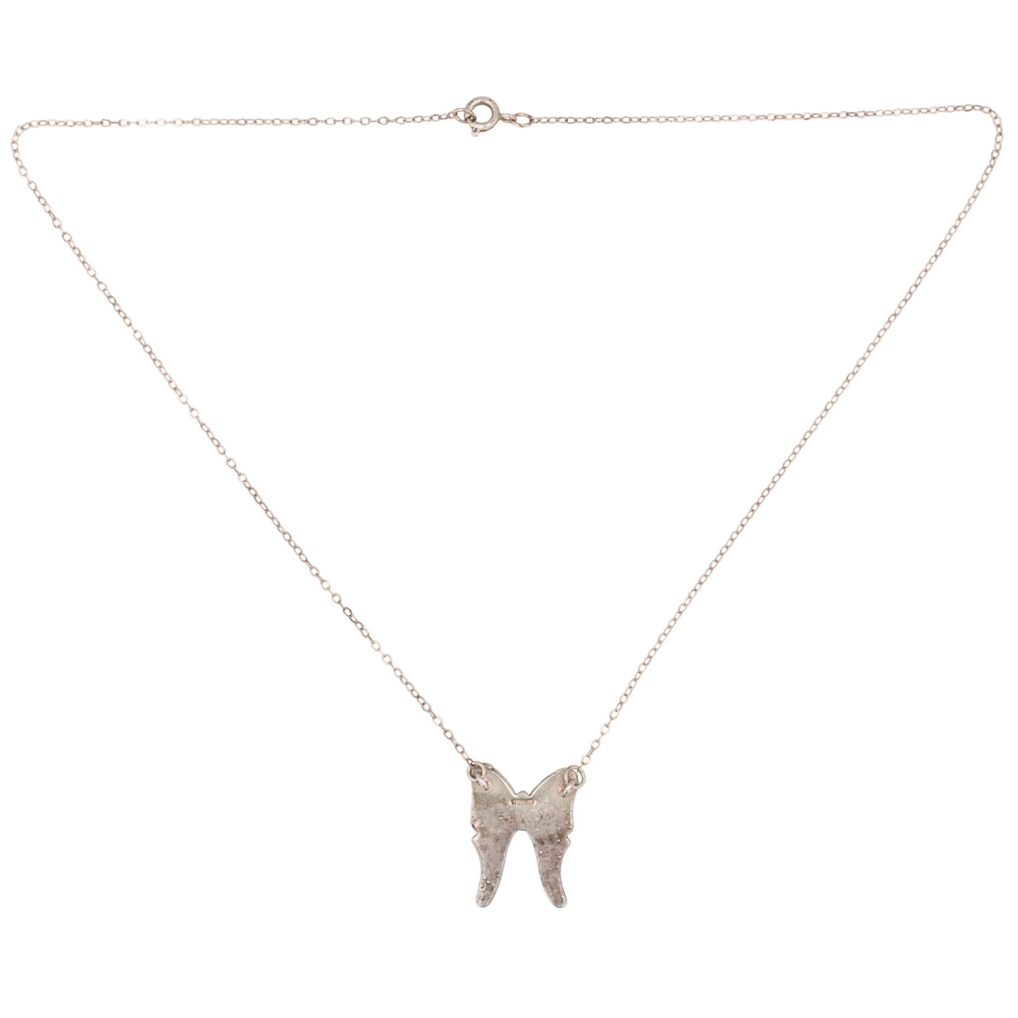 Southwest Sterling Multi-Stone Chip Inlay Butterfly Necklace