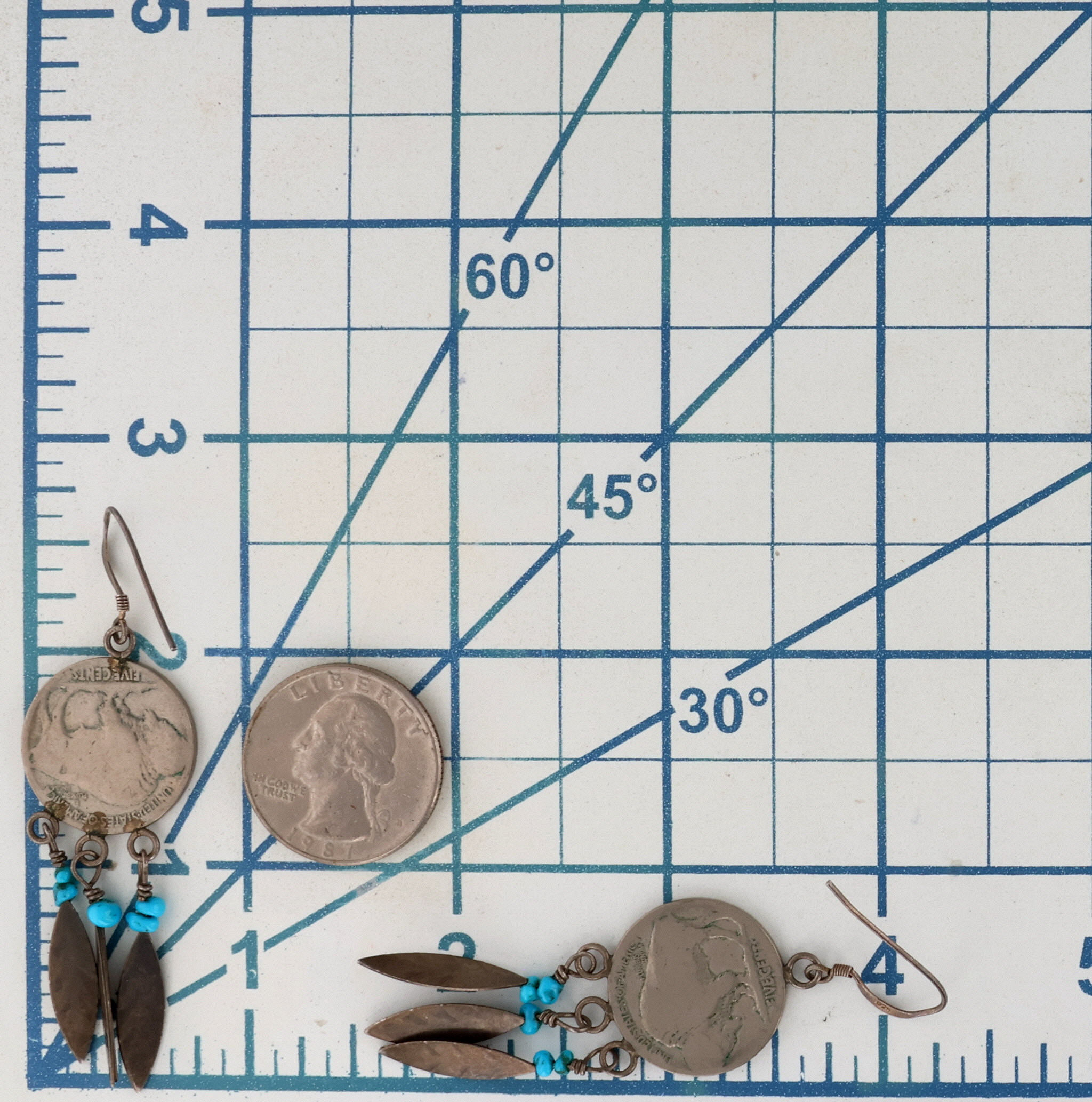 Southwest Sterling Buffalo Nickel Turquoise Earrings