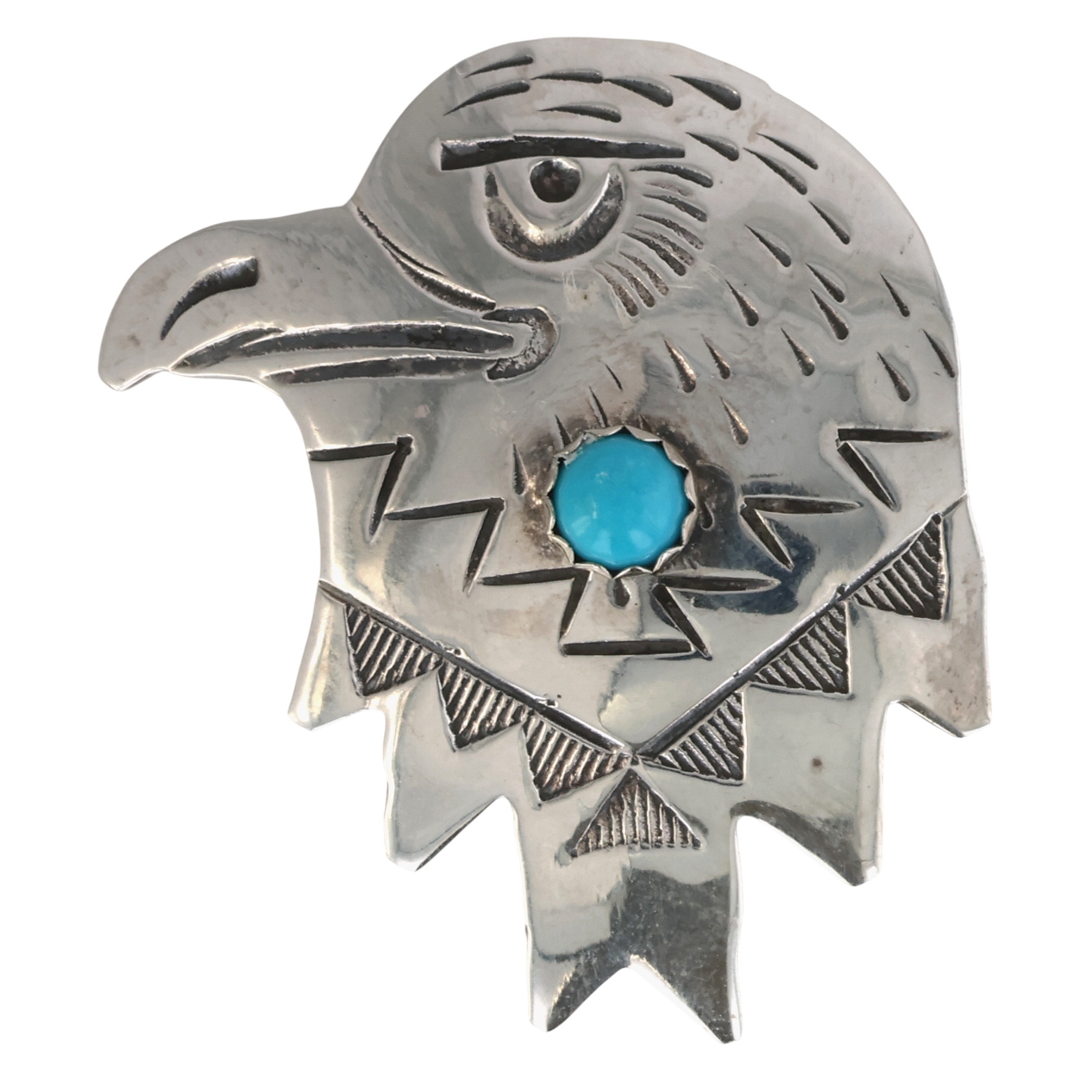 Navajo Sterling Turquoise Eagle Head Brooch