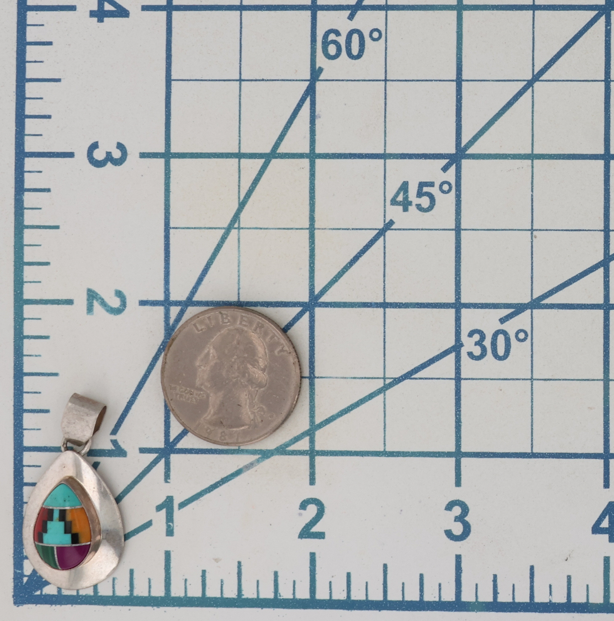 Signed Navajo Sterling Multi-Stone Inlay Pendant