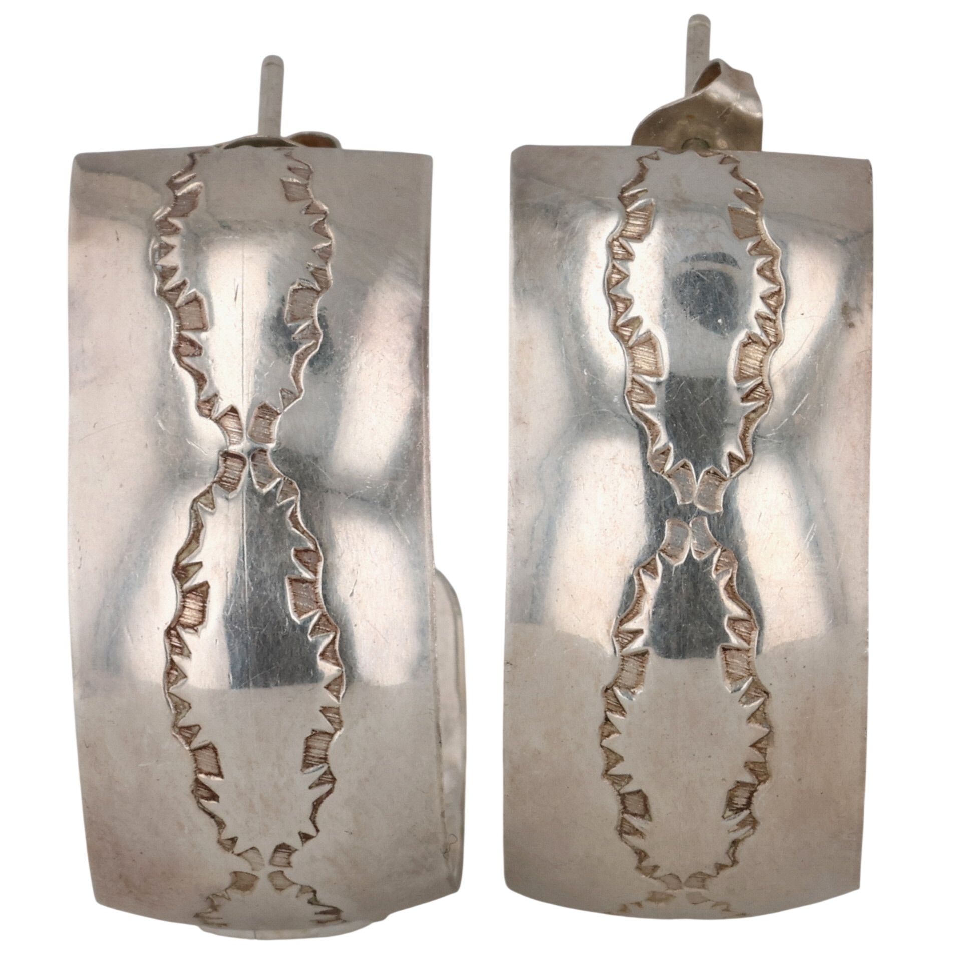 Navajo Sterling Stamped Hoop Earrings