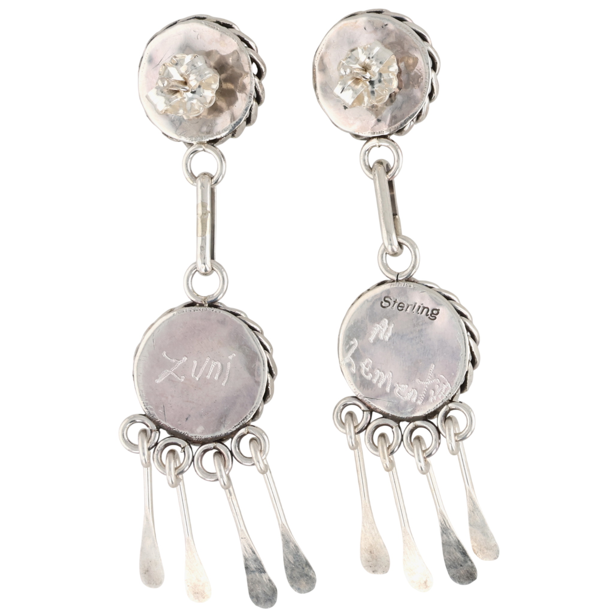 Al Lementino Zuni Sterling Turquoise Dangle Earrings