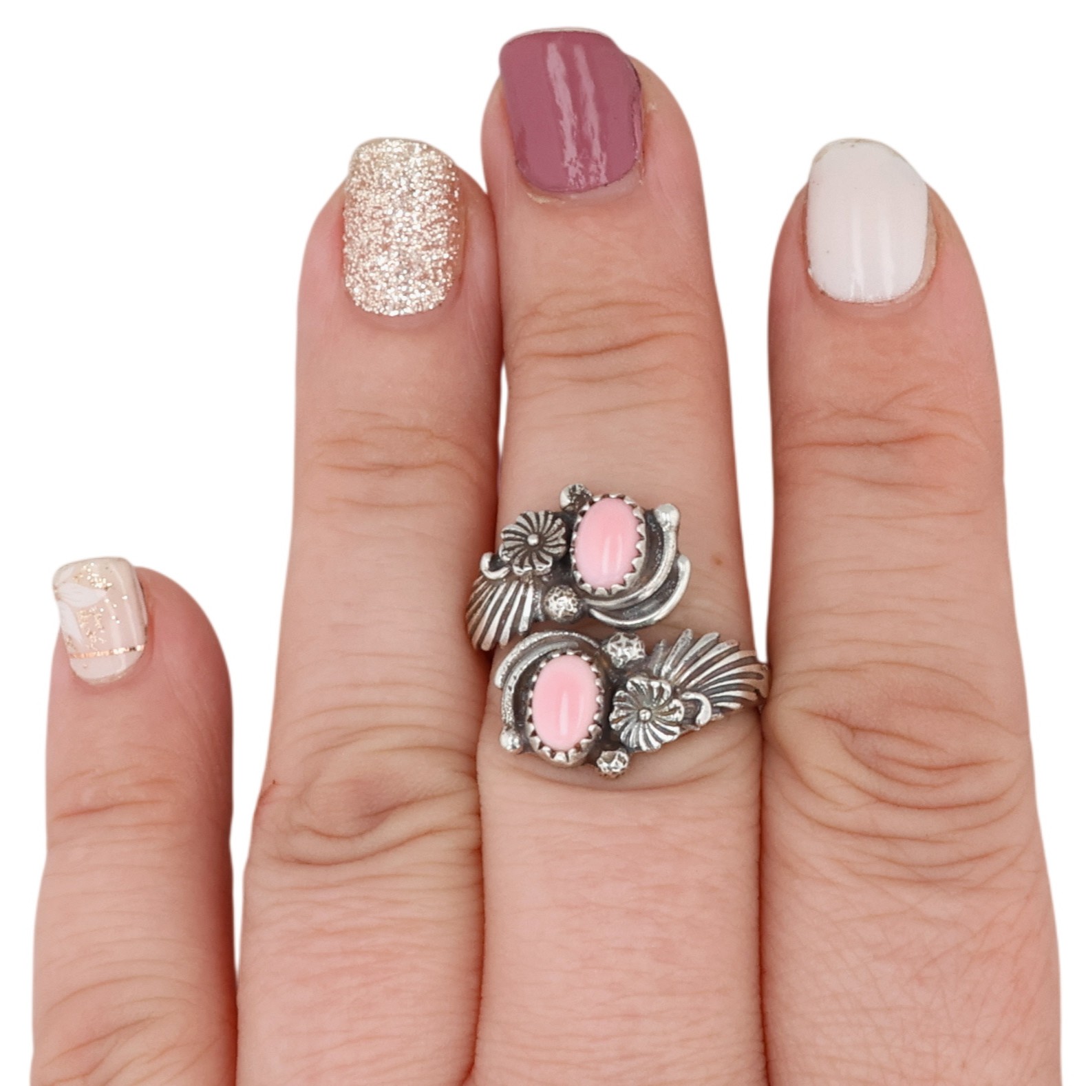 Etta Belin Navajo Sterling Pink Conch Ring Sz 8.5