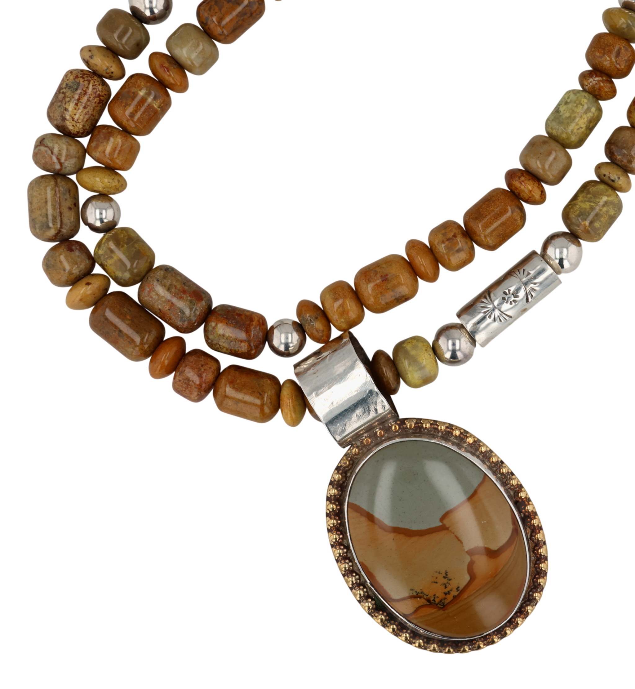 Wayne Aguilar Kewa Sterling Brass Jasper Bead Necklace