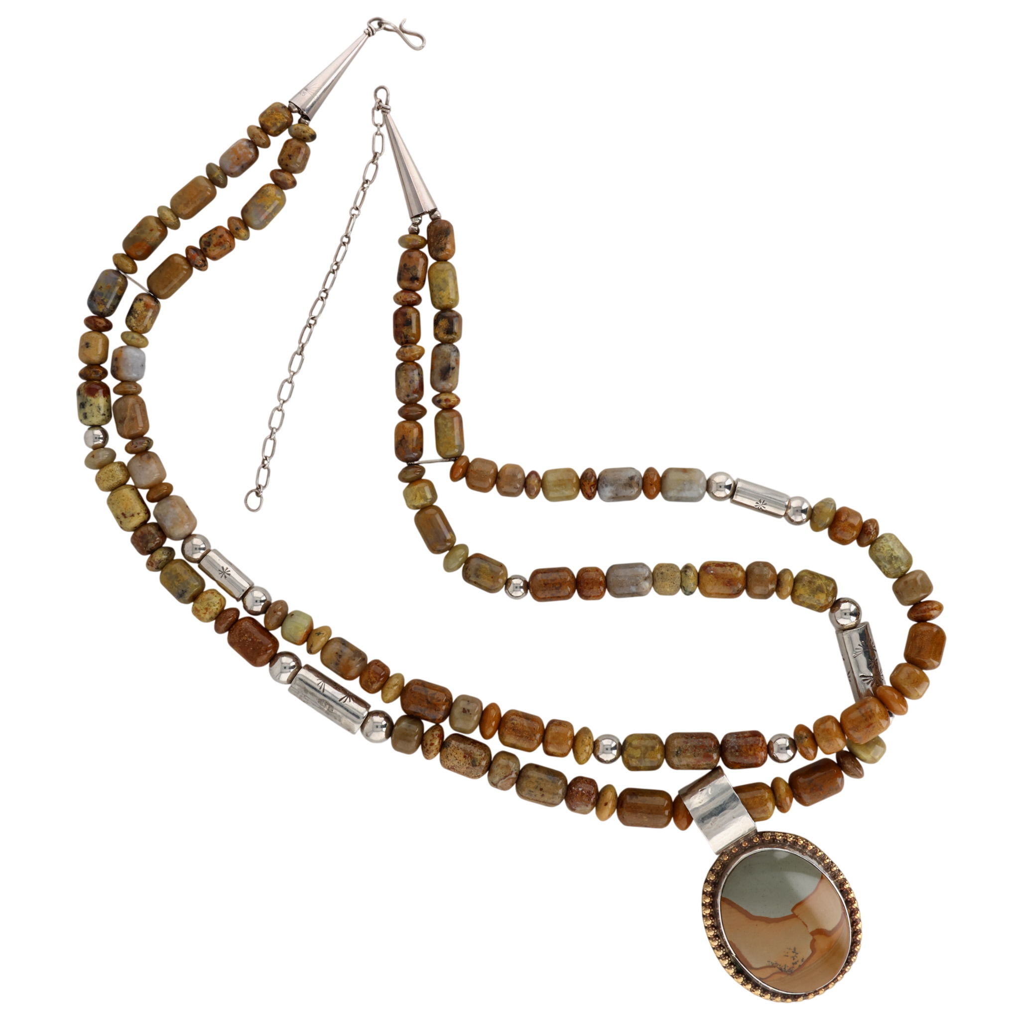 Wayne Aguilar Kewa Sterling Brass Jasper Bead Necklace